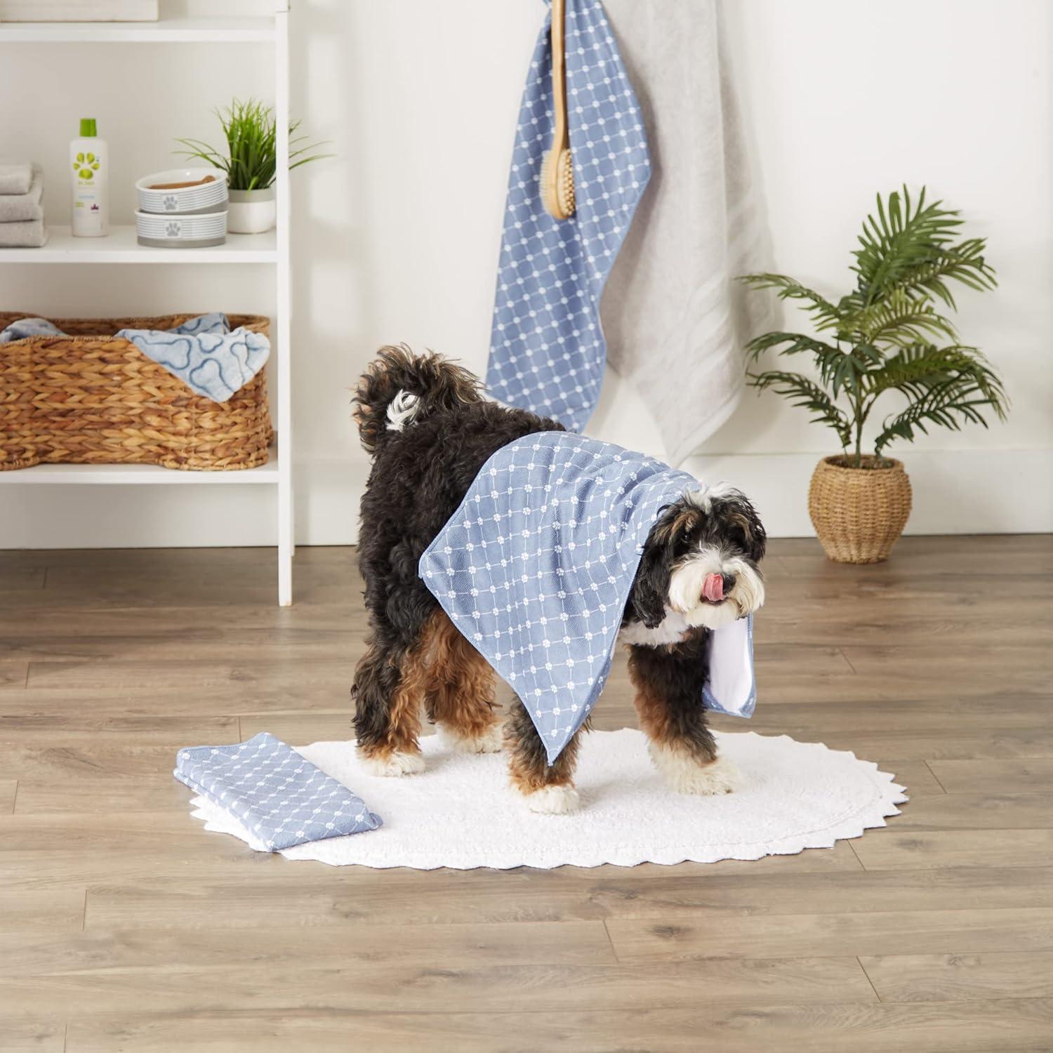 imageBone Dry Pet Grooming Towel Collection Trellis Print Microfiber Absorbent Drying Set 15x30 Gray 3 CountTrellis Stonewash Blue