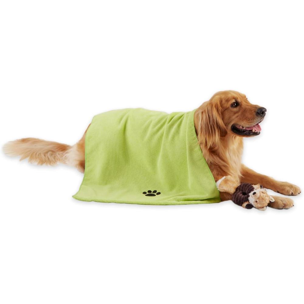 imageBone Dry Pet Grooming Towel Collection Absorbent Microfiber XLarge 41x235quot Embroidered RedEmbroidered Lettuce Green