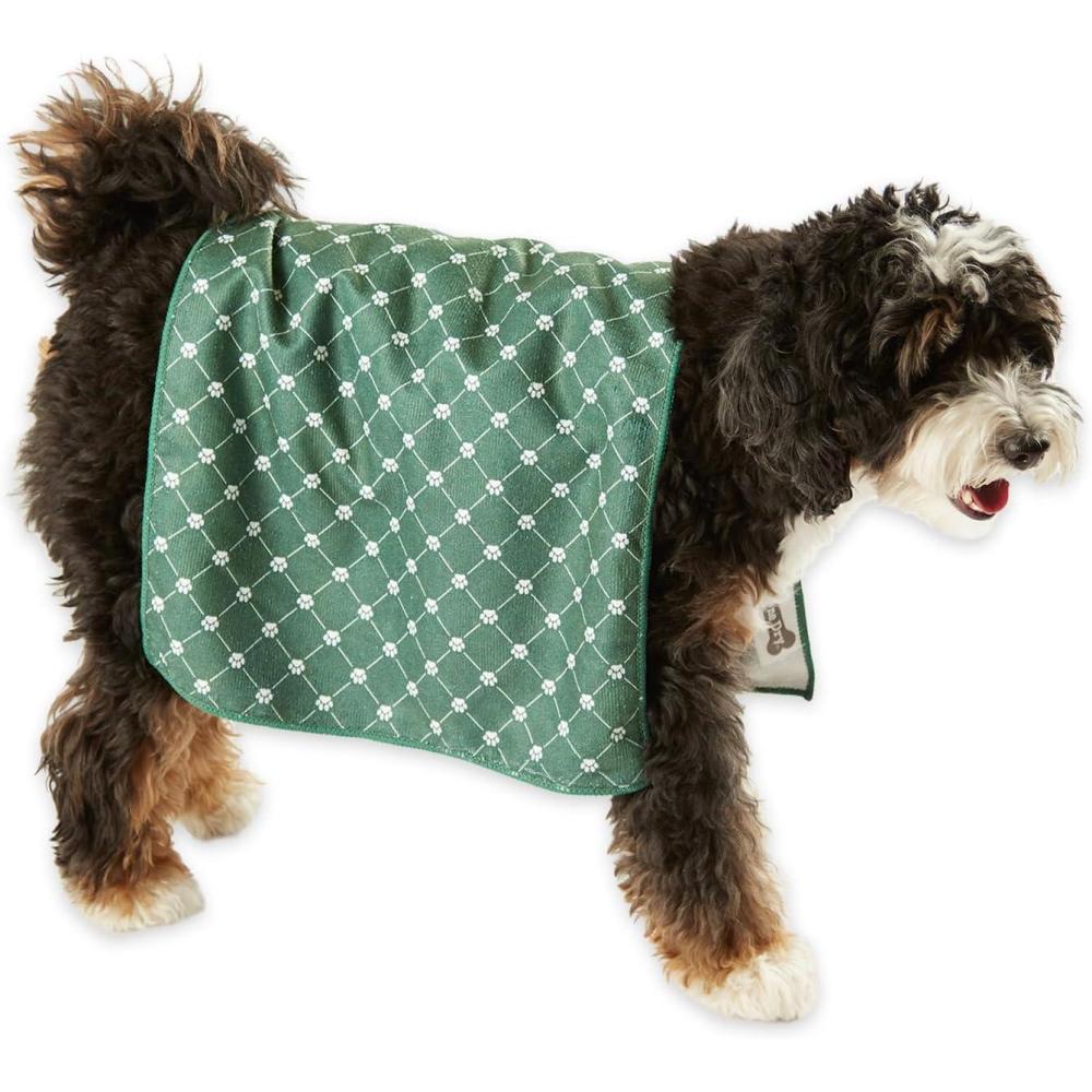imageBone Dry Pet Grooming Towel Collection Trellis Print Microfiber Absorbent Drying Set 15x30 Gray 3 CountHunter Green