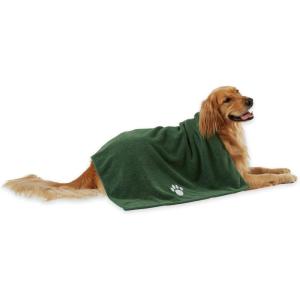 imageBone Dry Pet Grooming Towel Collection Absorbent Microfiber XLarge 41x235quot Embroidered RedEmbroidered Hunter Green