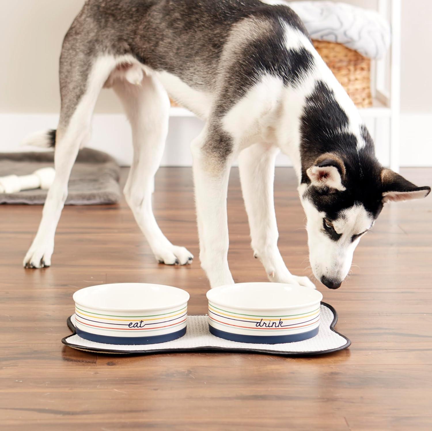 imageBone Dry Ceramic Food ampamp Water Bowls for Pets NonSlip for Secure Less Messy Feeding Microwave ampamp Dishwasher Safe Single Dish Large 75x24quot Red White ampamp BlueEatDrink