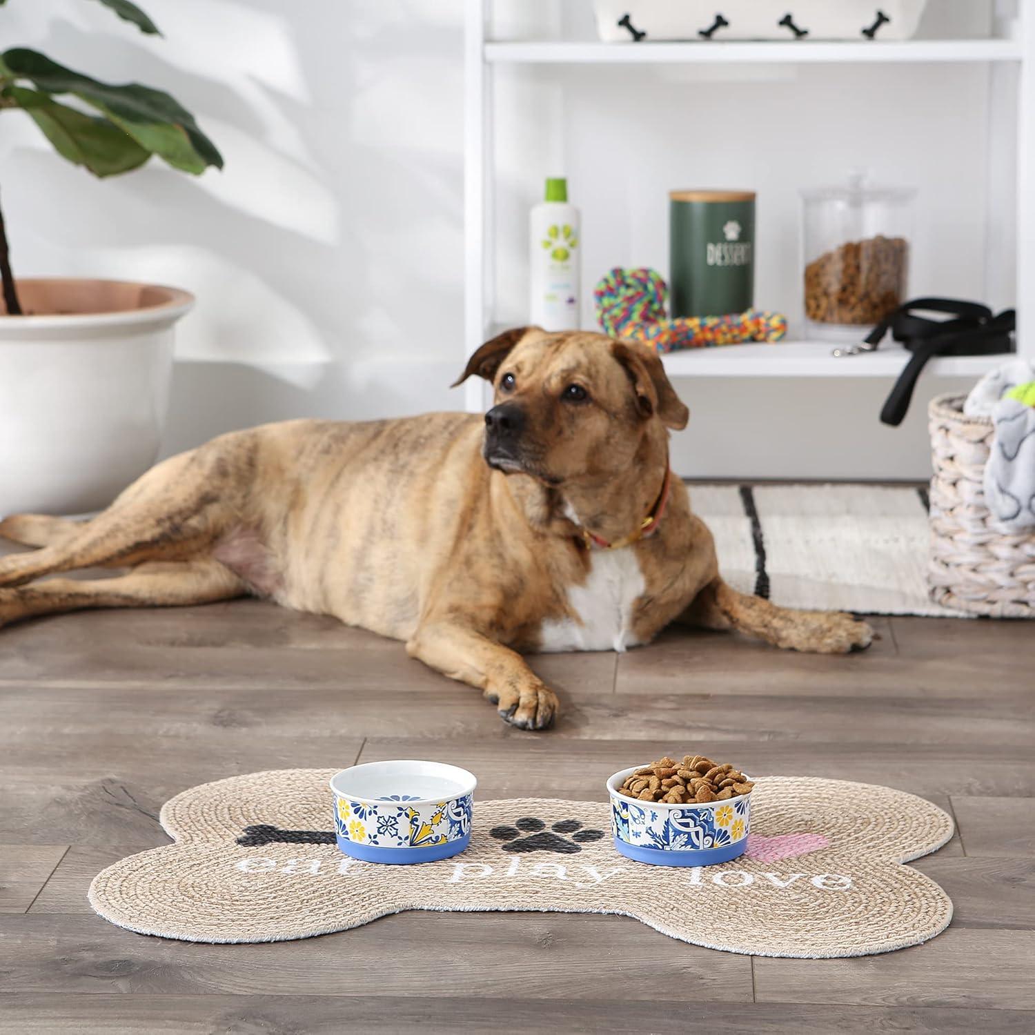 imageBone Dry Ceramic Food ampamp Water Bowls for Pets NonSlip for Secure Less Messy Feeding Microwave ampamp Dishwasher Safe Single Dish Large 75x24quot Red White ampamp BlueAzulejos Tile