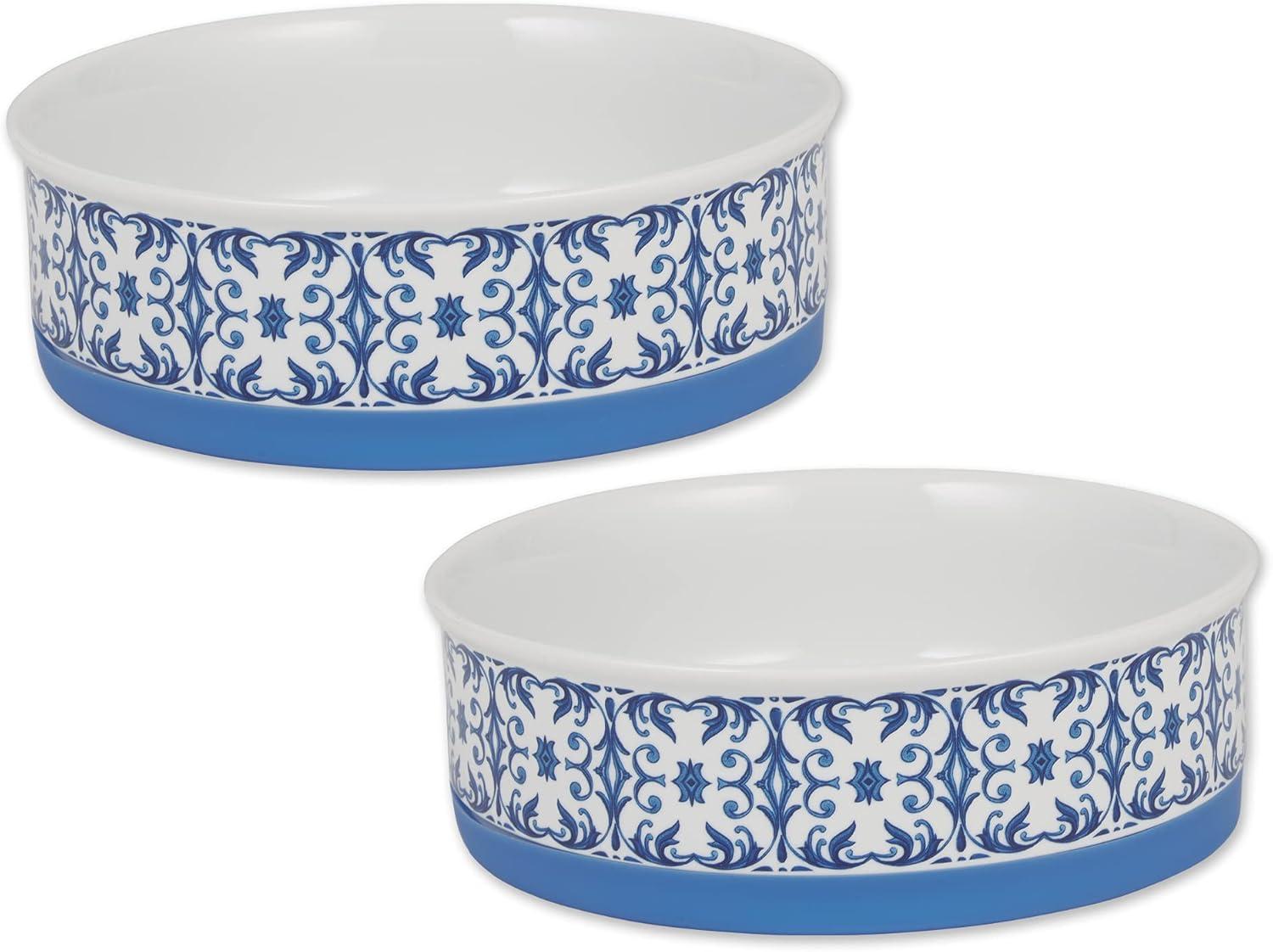 imageBone Dry Ceramic Food ampamp Water Bowls for Pets NonSlip for Secure Less Messy Feeding Microwave ampamp Dishwasher Safe Single Dish Large 75x24quot Red White ampamp BlueBlue Tile