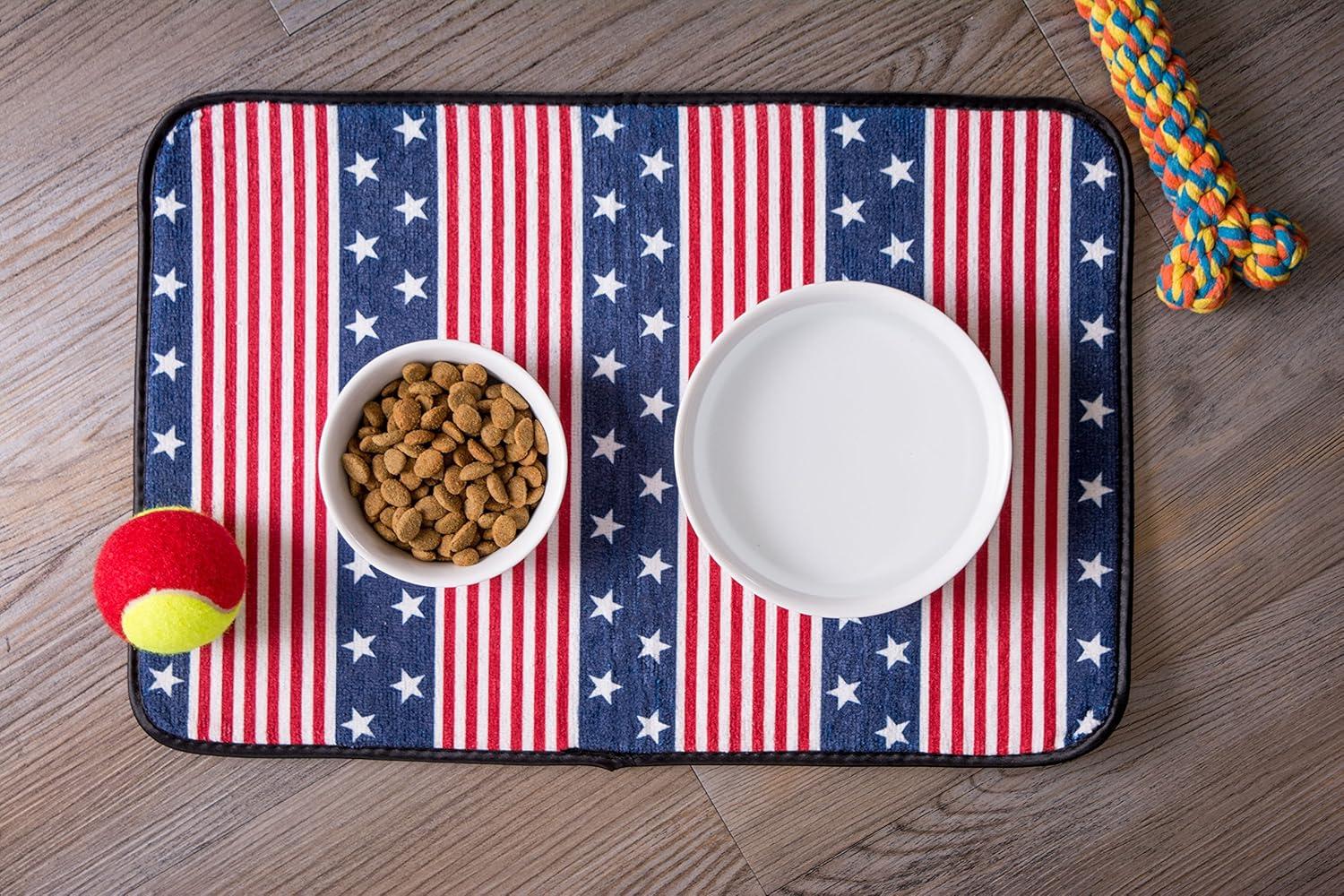 imageBone Dry Ceramic Food ampamp Water Bowls for Pets NonSlip for Secure Less Messy Feeding Microwave ampamp Dishwasher Safe Single Dish Large 75x24quot Red White ampamp BlueStars  Stripes