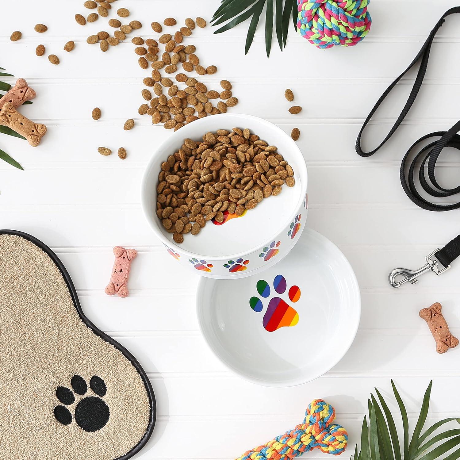 imageBone Dry Ceramic Food ampamp Water Bowls for Pets NonSlip for Secure Less Messy Feeding Microwave ampamp Dishwasher Safe Single Dish Large 75x24quot Red White ampamp BlueRainbow Paw