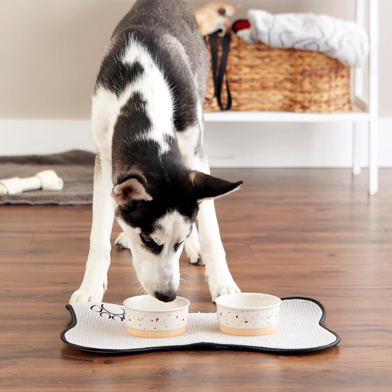 imageBone Dry Ceramic Food ampamp Water Bowls for Pets NonSlip for Secure Less Messy Feeding Microwave ampamp Dishwasher Safe Single Dish Large 75x24quot Red White ampamp BlueTerrazzo