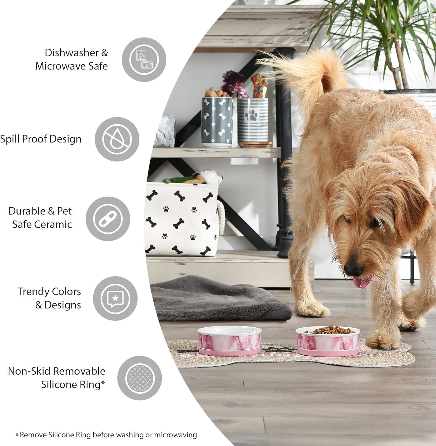 imageBone Dry Ceramic Food ampamp Water Bowls for Pets NonSlip for Secure Less Messy Feeding Microwave ampamp Dishwasher Safe Single Dish Large 75x24quot Red White ampamp BlueBlue Tile