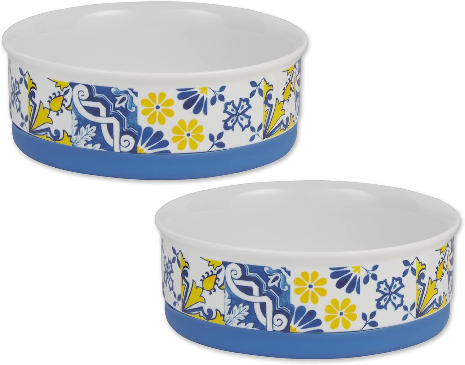 imageBone Dry Ceramic Food ampamp Water Bowls for Pets NonSlip for Secure Less Messy Feeding Microwave ampamp Dishwasher Safe Single Dish Large 75x24quot Red White ampamp BlueAzulejos Tile