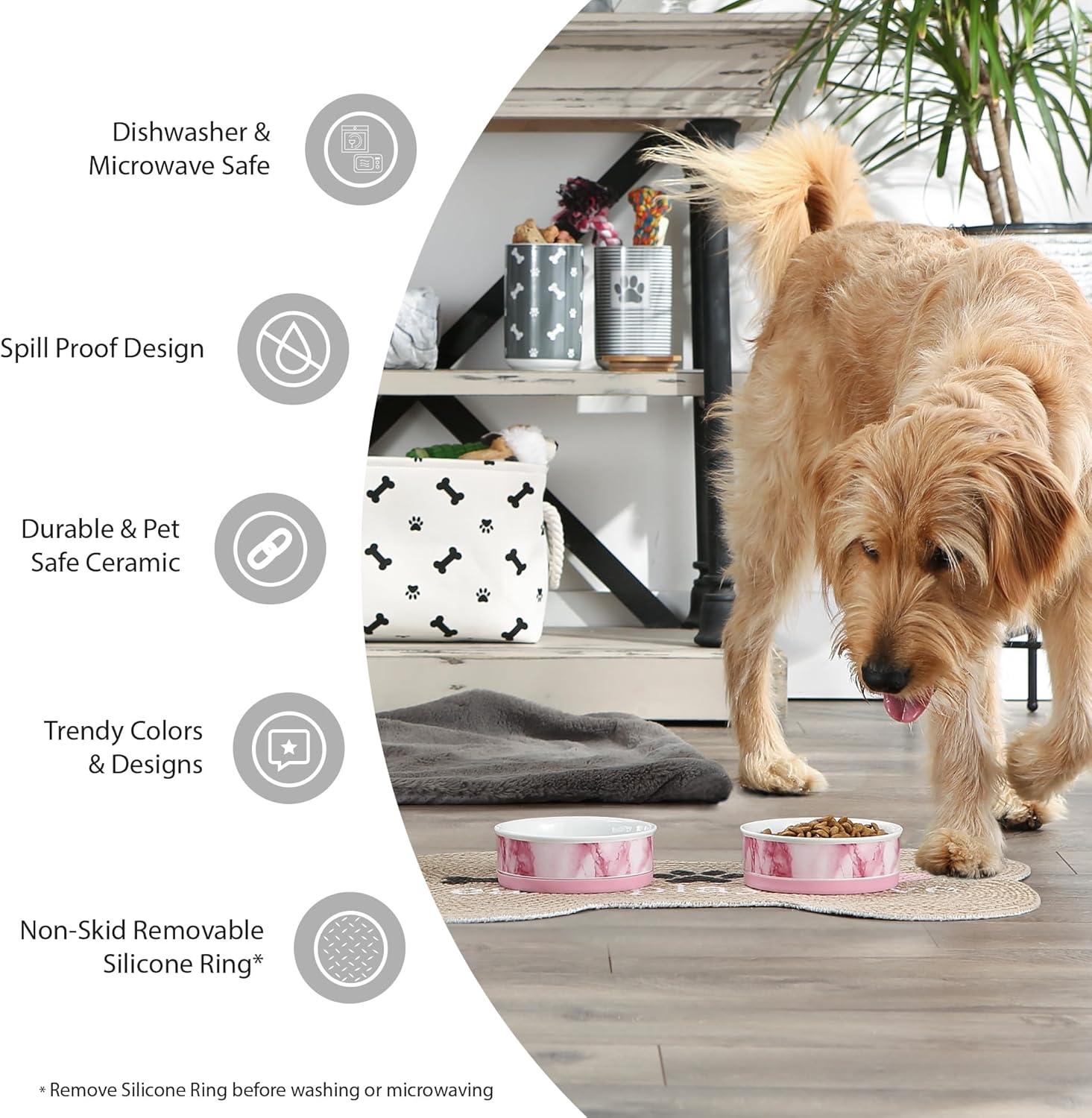 imageBone Dry Ceramic Food ampamp Water Bowls for Pets NonSlip for Secure Less Messy Feeding Microwave ampamp Dishwasher Safe Single Dish Large 75x24quot Red White ampamp BlueEatDrink