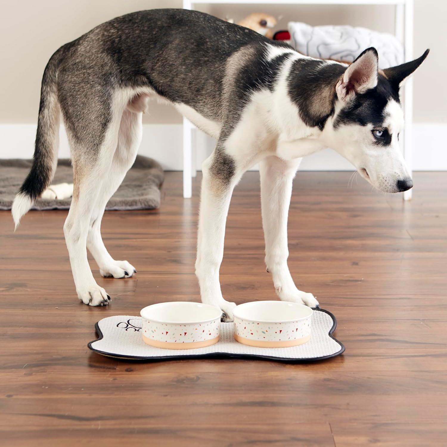 imageBone Dry Ceramic Food ampamp Water Bowls for Pets NonSlip for Secure Less Messy Feeding Microwave ampamp Dishwasher Safe Single Dish Large 75x24quot Red White ampamp BlueTerrazzo