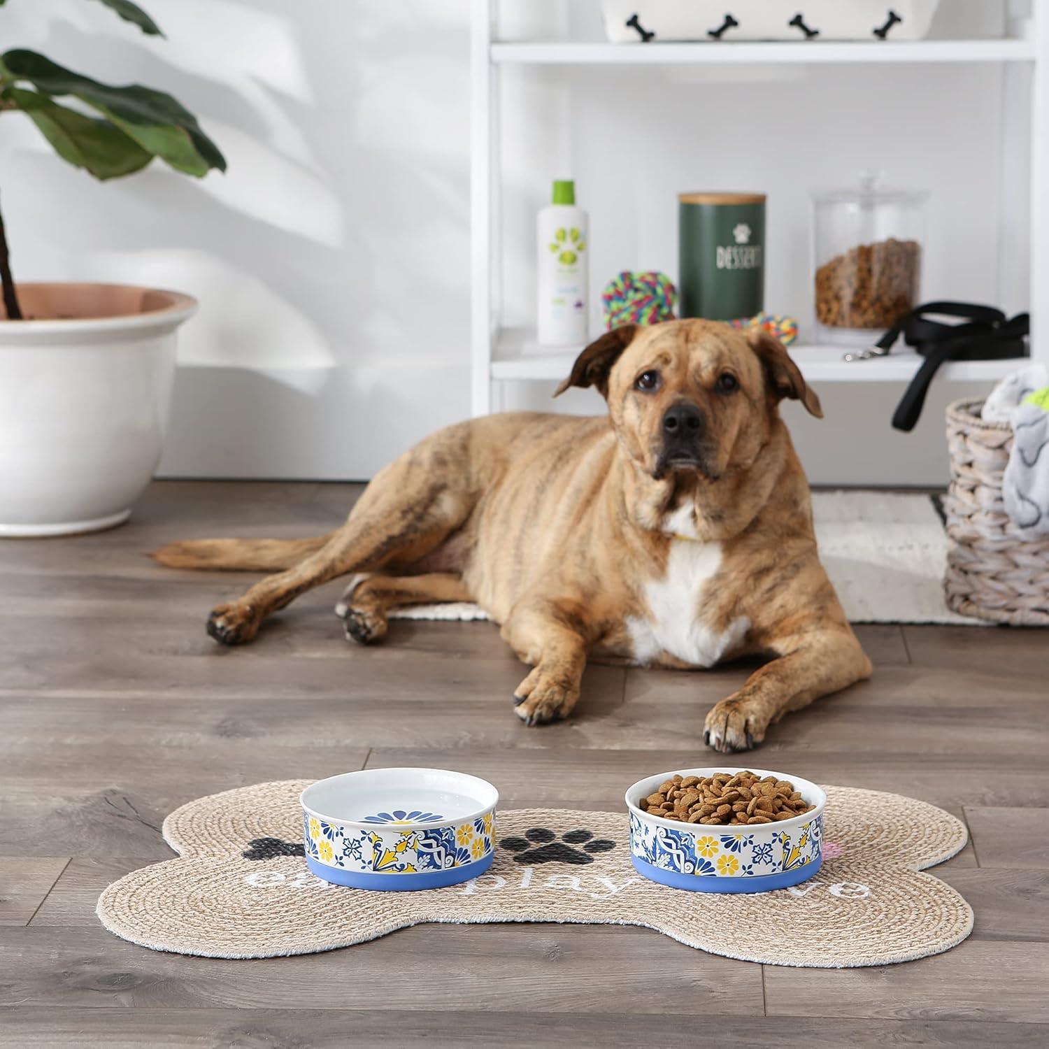 imageBone Dry Ceramic Food ampamp Water Bowls for Pets NonSlip for Secure Less Messy Feeding Microwave ampamp Dishwasher Safe Single Dish Large 75x24quot Red White ampamp BlueAzulejos Tile
