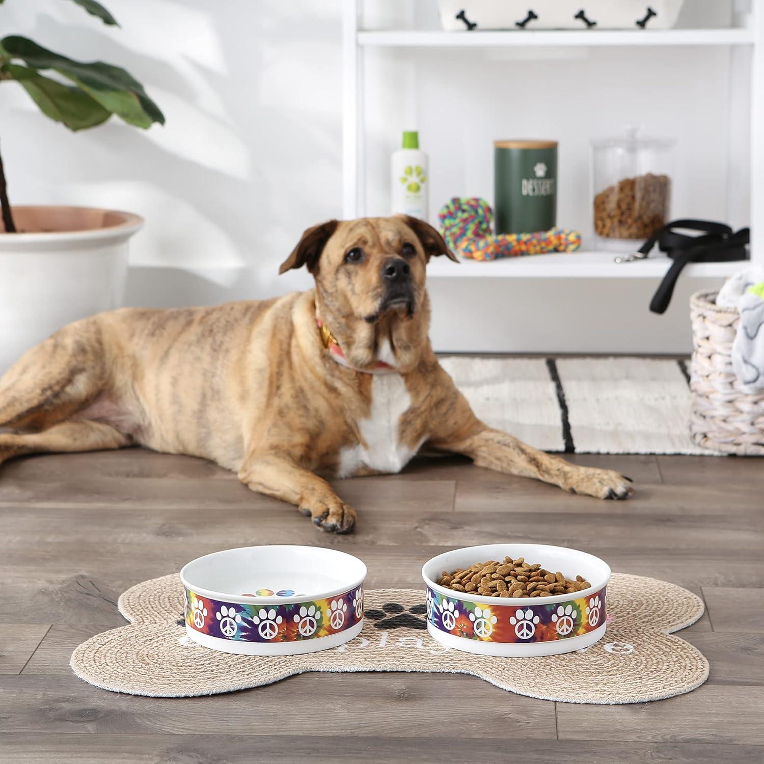 imageBone Dry Ceramic Food ampamp Water Bowls for Pets NonSlip for Secure Less Messy Feeding Microwave ampamp Dishwasher Safe Single Dish Large 75x24quot Red White ampamp BluePeace Paw