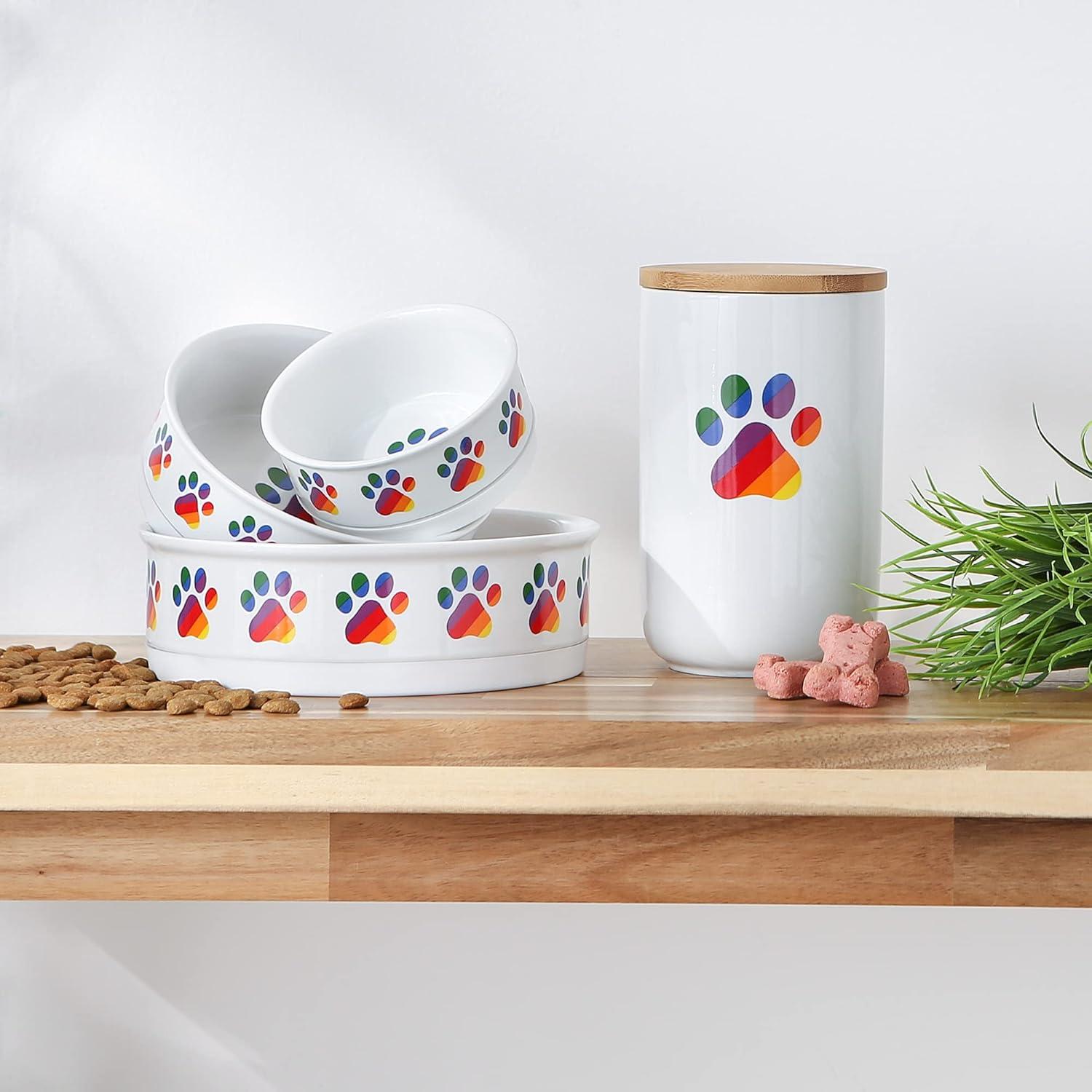 imageBone Dry Ceramic Food ampamp Water Bowls for Pets NonSlip for Secure Less Messy Feeding Microwave ampamp Dishwasher Safe Single Dish Large 75x24quot Red White ampamp BlueRainbow Paw