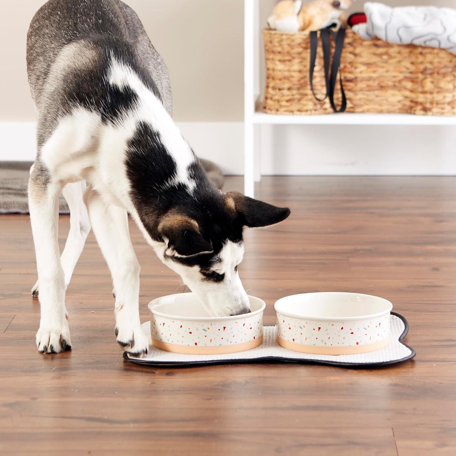 imageBone Dry Ceramic Food ampamp Water Bowls for Pets NonSlip for Secure Less Messy Feeding Microwave ampamp Dishwasher Safe Single Dish Large 75x24quot Red White ampamp BlueTerrazzo