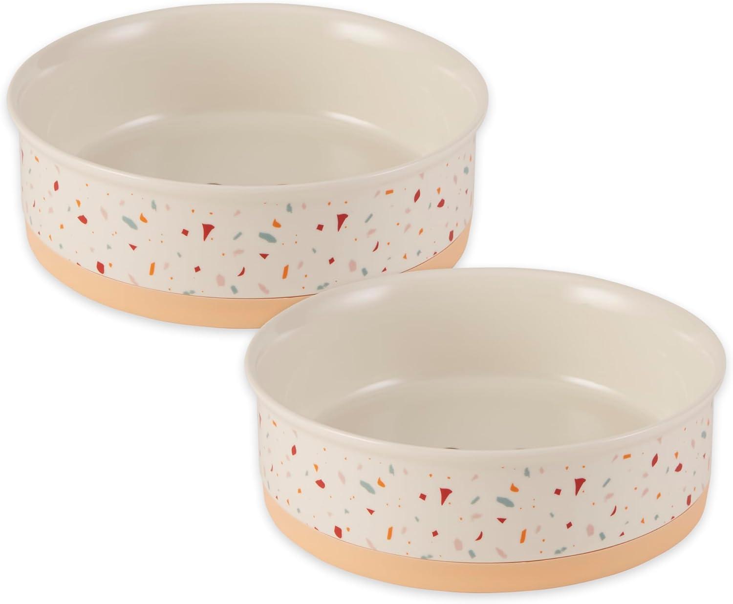 imageBone Dry Ceramic Food ampamp Water Bowls for Pets NonSlip for Secure Less Messy Feeding Microwave ampamp Dishwasher Safe Single Dish Large 75x24quot Red White ampamp BlueTerrazzo