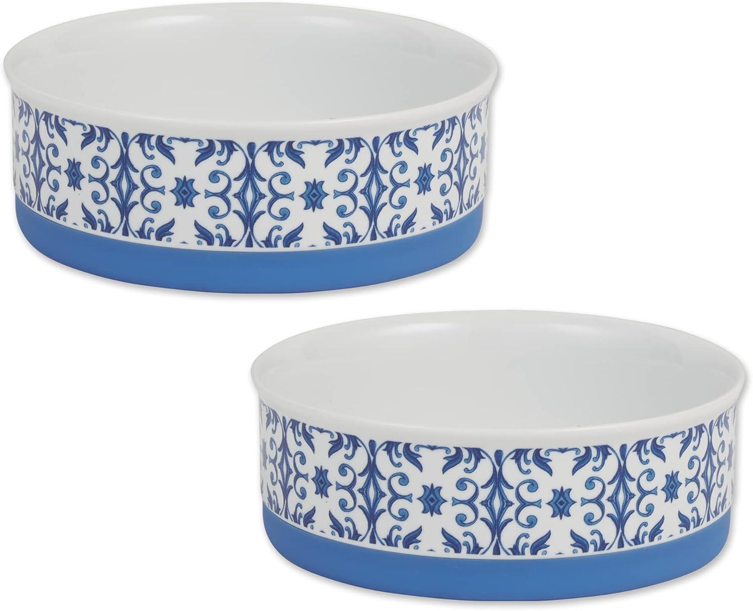 imageBone Dry Ceramic Food ampamp Water Bowls for Pets NonSlip for Secure Less Messy Feeding Microwave ampamp Dishwasher Safe Single Dish Large 75x24quot Red White ampamp BlueBlue Tile