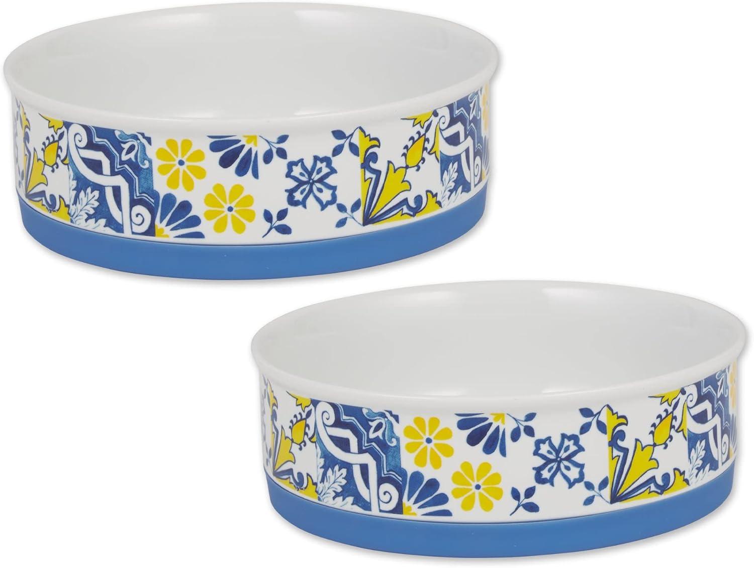 imageBone Dry Ceramic Food ampamp Water Bowls for Pets NonSlip for Secure Less Messy Feeding Microwave ampamp Dishwasher Safe Single Dish Large 75x24quot Red White ampamp BlueAzulejos Tile