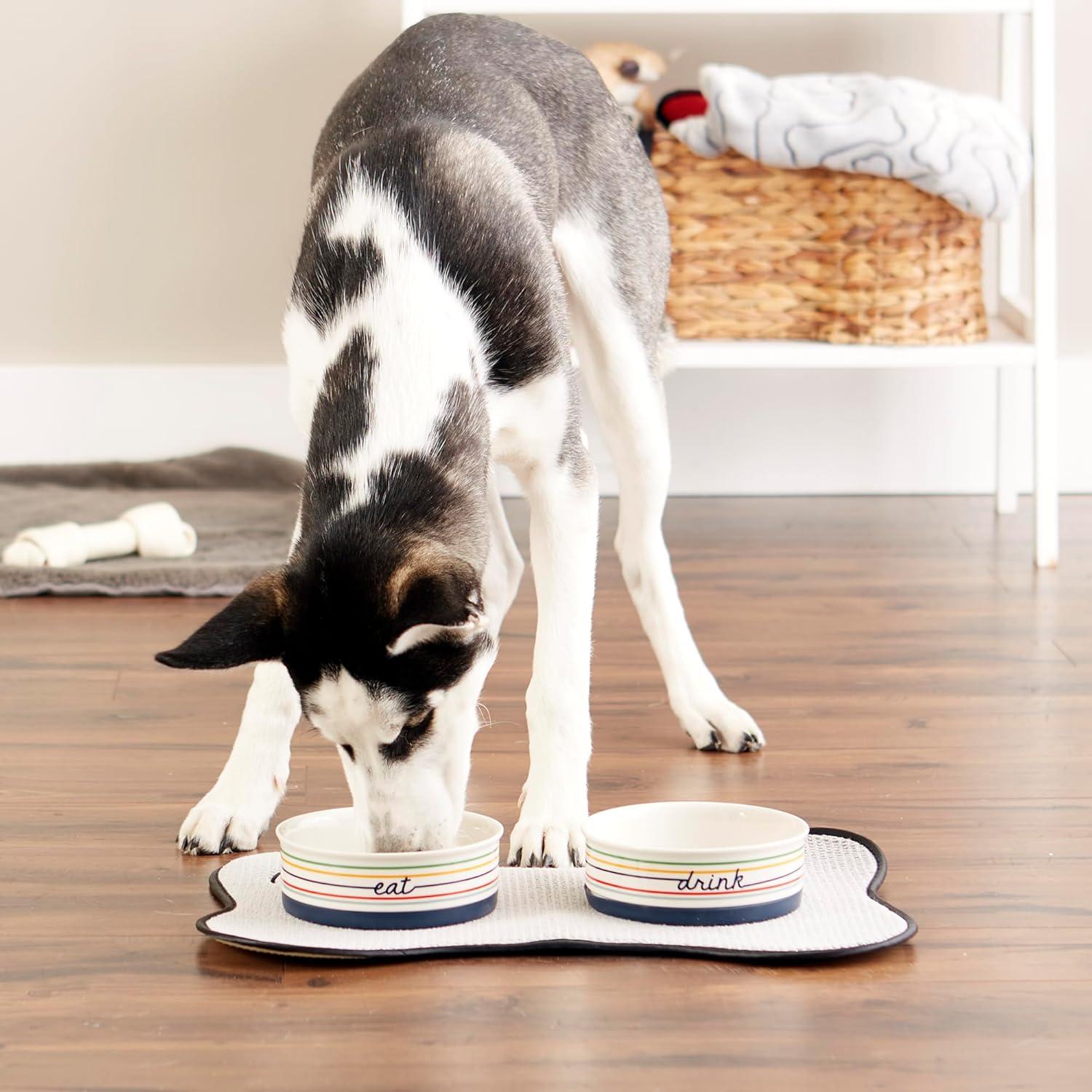 imageBone Dry Ceramic Food ampamp Water Bowls for Pets NonSlip for Secure Less Messy Feeding Microwave ampamp Dishwasher Safe Single Dish Large 75x24quot Red White ampamp BlueEatDrink