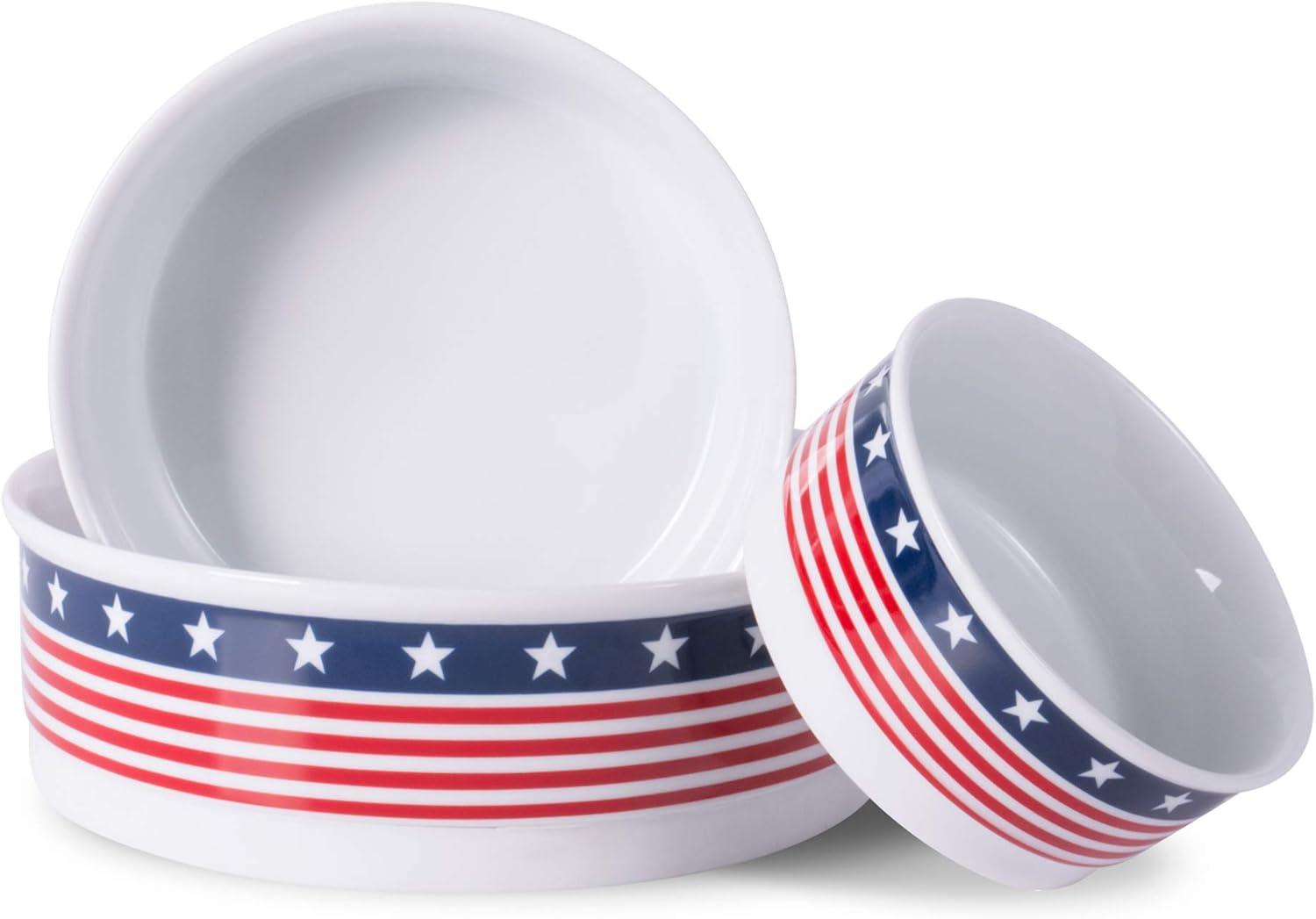 imageBone Dry Ceramic Food ampamp Water Bowls for Pets NonSlip for Secure Less Messy Feeding Microwave ampamp Dishwasher Safe Single Dish Large 75x24quot Red White ampamp BlueStars  Stripes