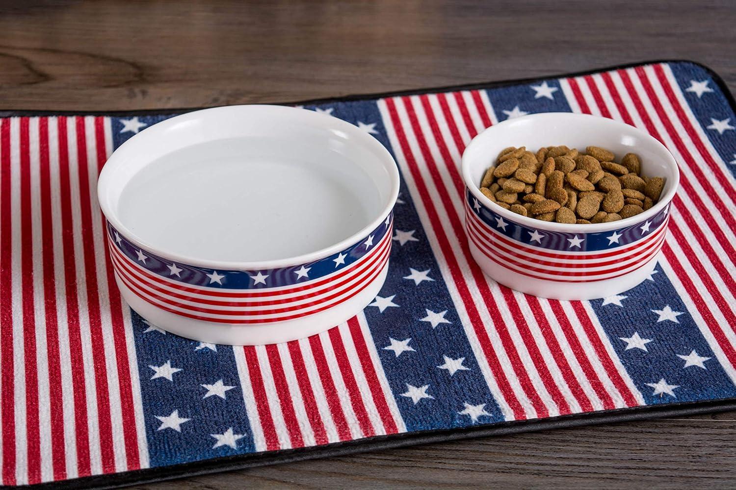 imageBone Dry Ceramic Food ampamp Water Bowls for Pets NonSlip for Secure Less Messy Feeding Microwave ampamp Dishwasher Safe Single Dish Large 75x24quot Red White ampamp BlueStars  Stripes