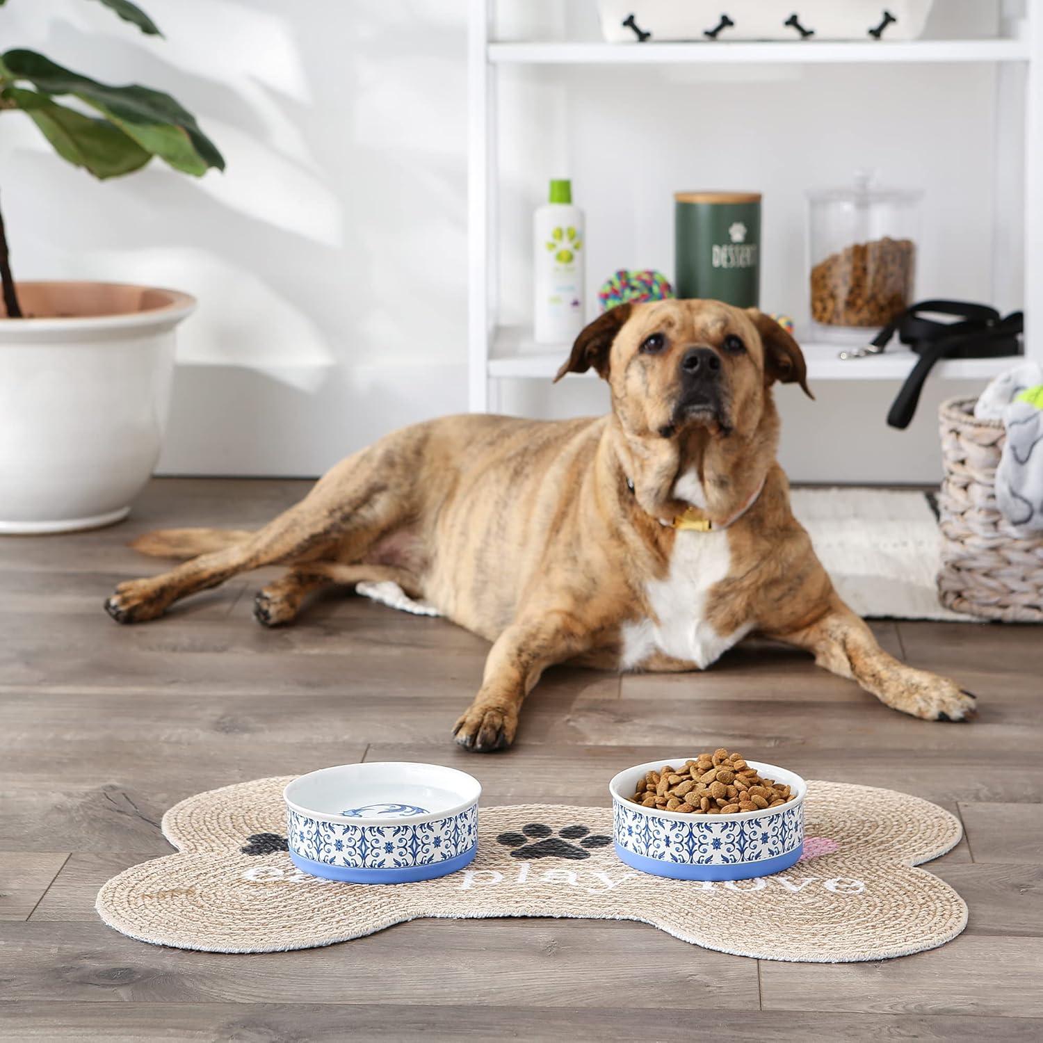imageBone Dry Ceramic Food ampamp Water Bowls for Pets NonSlip for Secure Less Messy Feeding Microwave ampamp Dishwasher Safe Single Dish Large 75x24quot Red White ampamp BlueBlue Tile