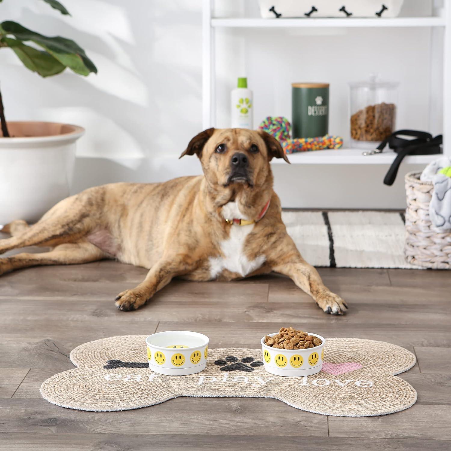 imageBone Dry Ceramic Food ampamp Water Bowls for Pets NonSlip for Secure Less Messy Feeding Microwave ampamp Dishwasher Safe Single Dish Large 75x24quot Red White ampamp BlueSmiley Face