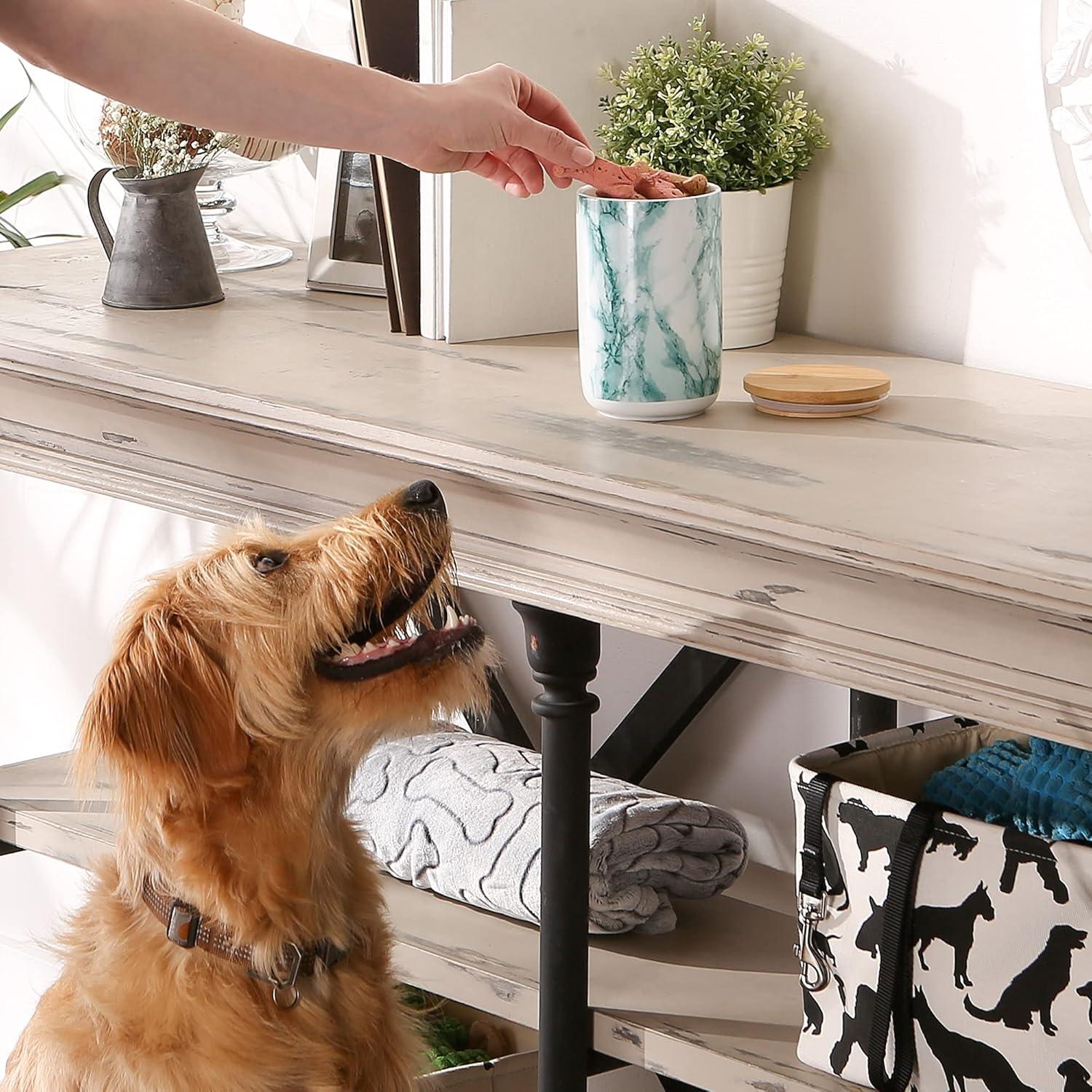 imageBone Dry Ceramic Marble Treat Jar for Pets Dishwasher Safe Dishwasher Safe Bamboo Lid  Push ampamp Twist to Close Canister 4x65 WhiteTeal