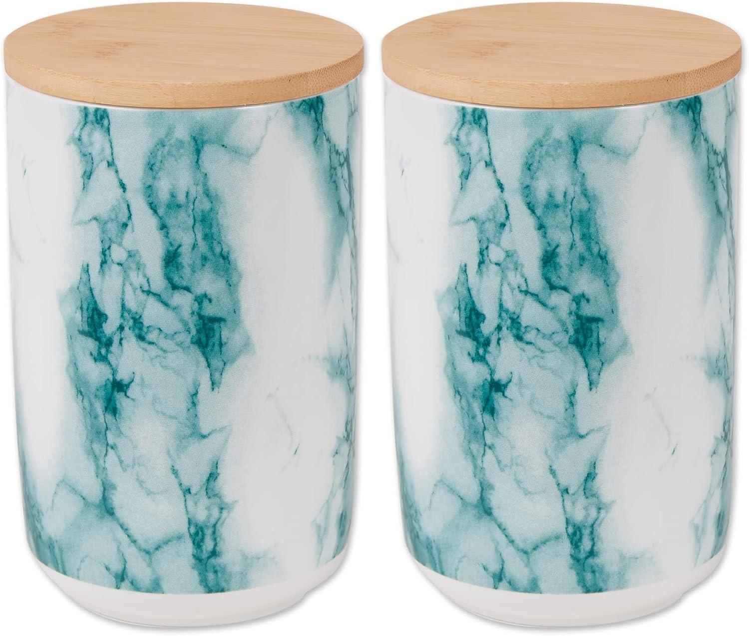 imageBone Dry Ceramic Marble Treat Jar for Pets Dishwasher Safe Dishwasher Safe Bamboo Lid  Push ampamp Twist to Close Canister 4x65 WhiteTeal