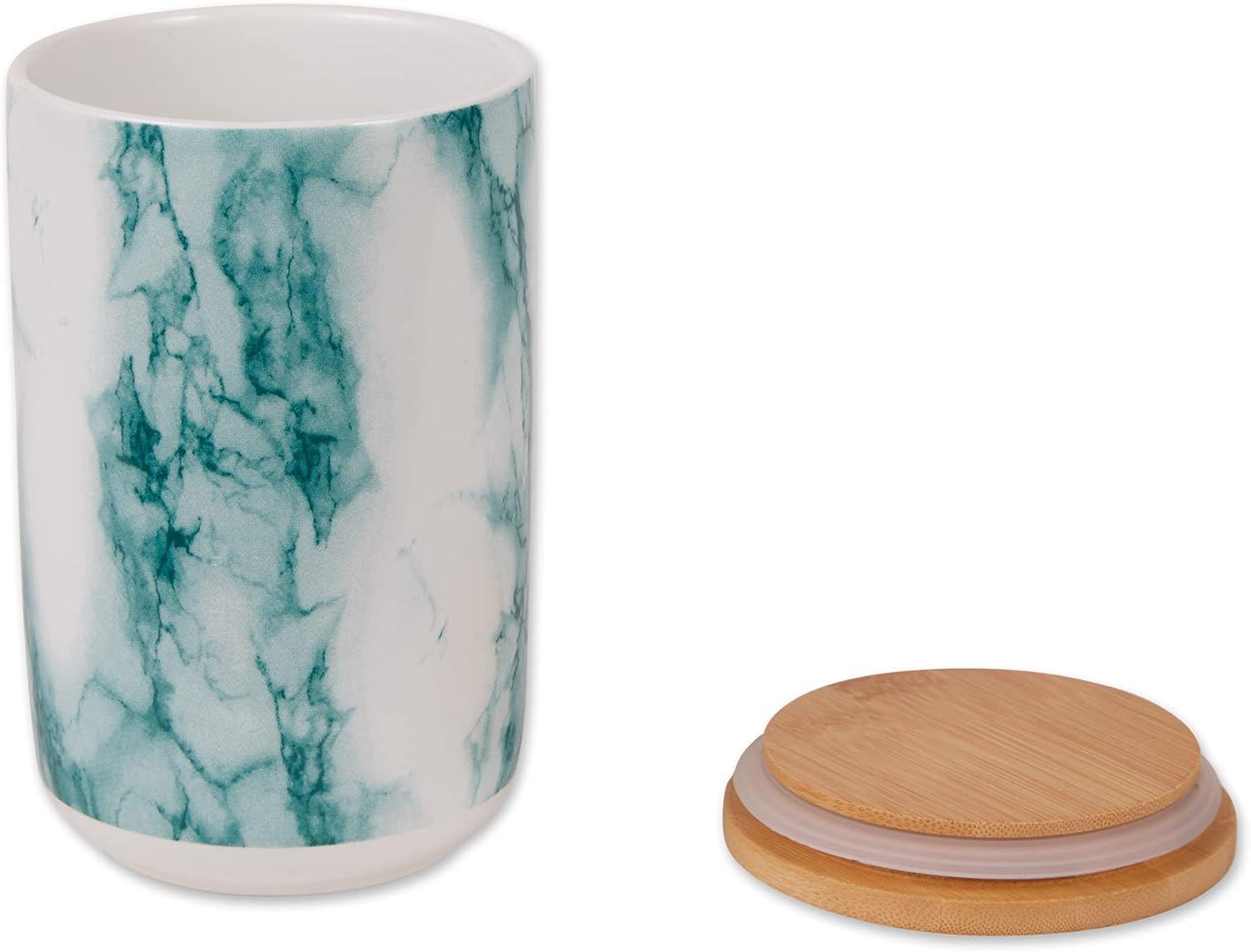 imageBone Dry Ceramic Marble Treat Jar for Pets Dishwasher Safe Dishwasher Safe Bamboo Lid  Push ampamp Twist to Close Canister 4x65 WhiteTeal