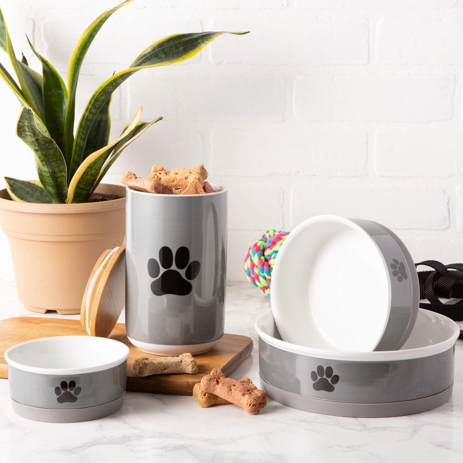 imageBone Dry Ceramic Pet Bowls Microwave ampamp Dishwasher Safe NonSlip Bottom for Secure Feeding with Less Mess Medium Bowl Set 6x2 GrayBlack 2 Count