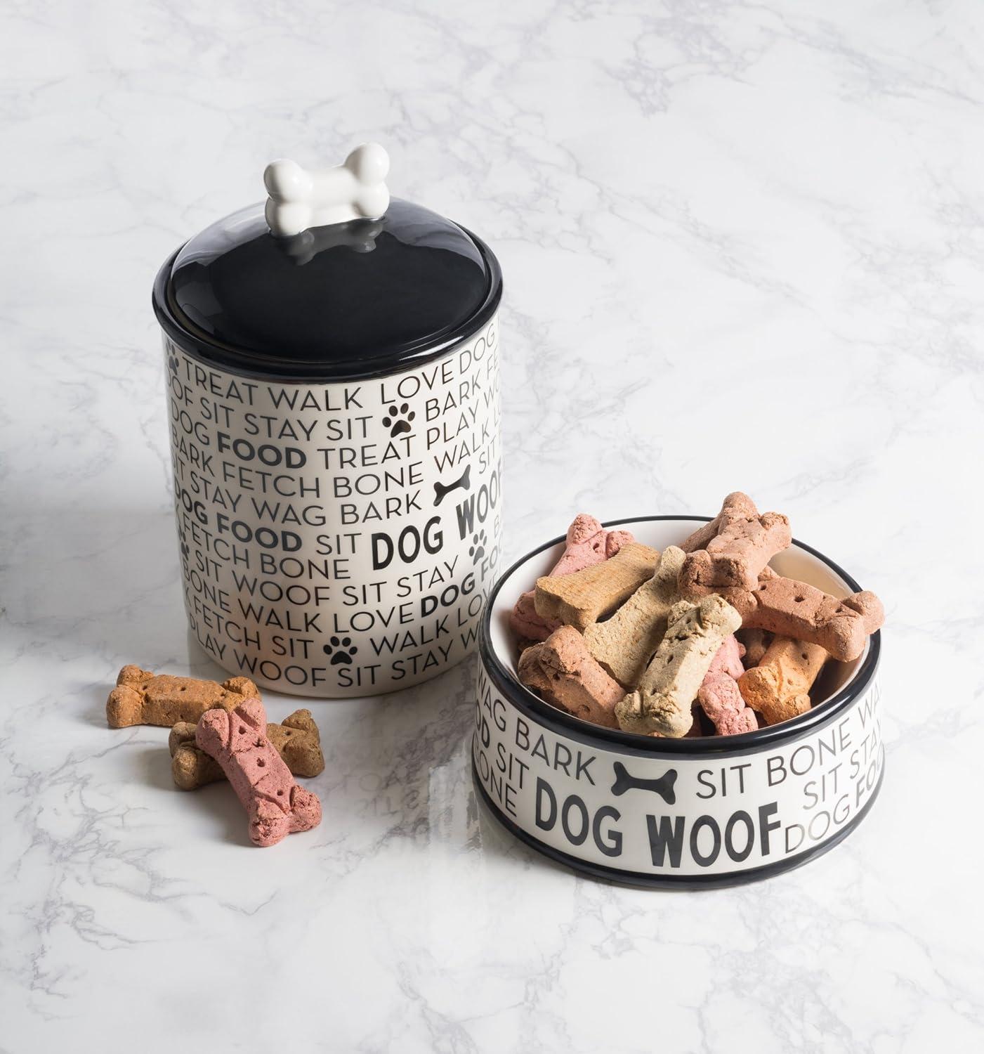 imageBone Dry Dog Bone Ceramic Pet Bowl ampamp Canister Canister 55x55x825 BlackWhiteBlack