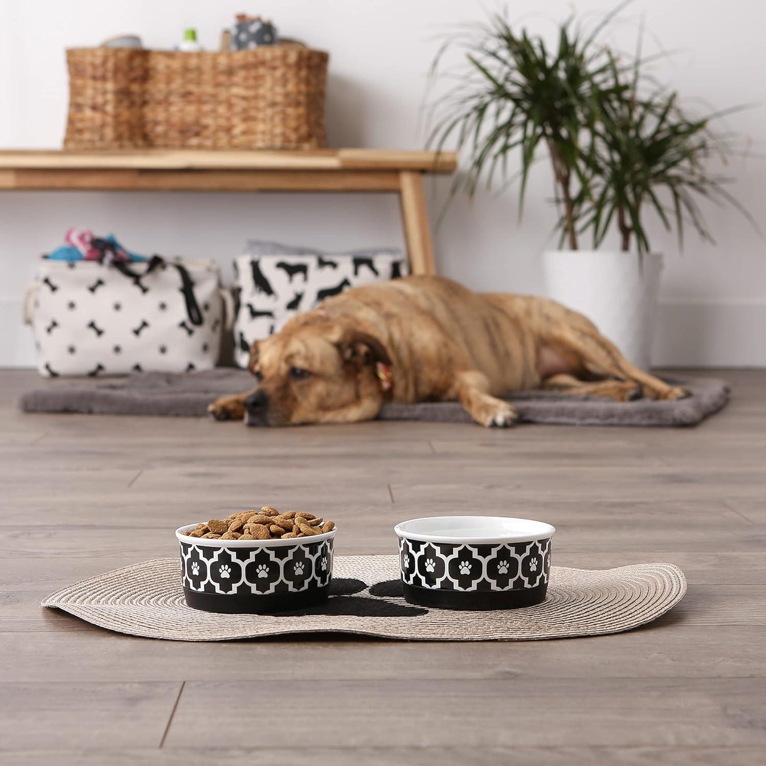 imageBone Dry Lattice Collection Pet Bowl ampamp Canister Single Dish Large 75x24quot Nautical BlueBlack