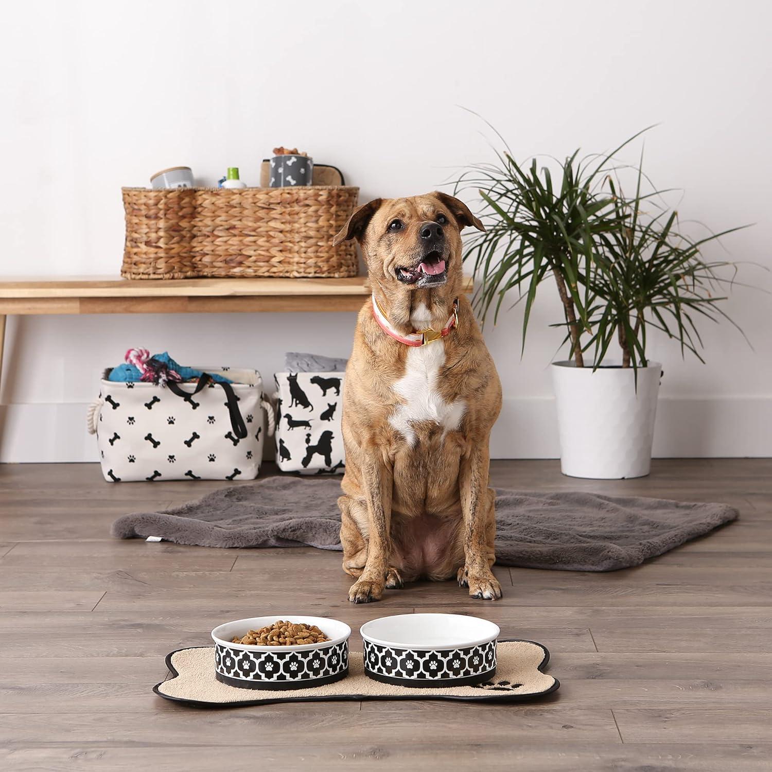 imageBone Dry Lattice Collection Pet Bowl ampamp Canister Single Dish Large 75x24quot Nautical BlueBlack