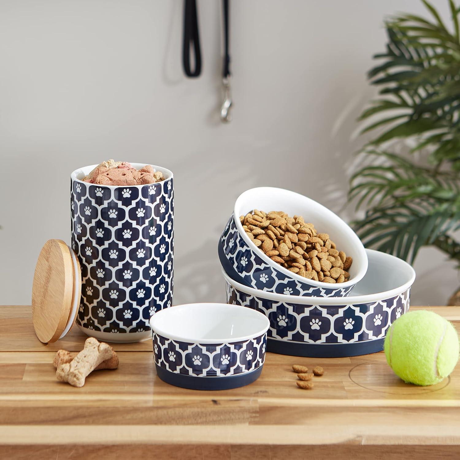 imageBone Dry Lattice Collection Pet Bowl ampamp Canister Single Dish Large 75x24quot Nautical BlueNautical Blue