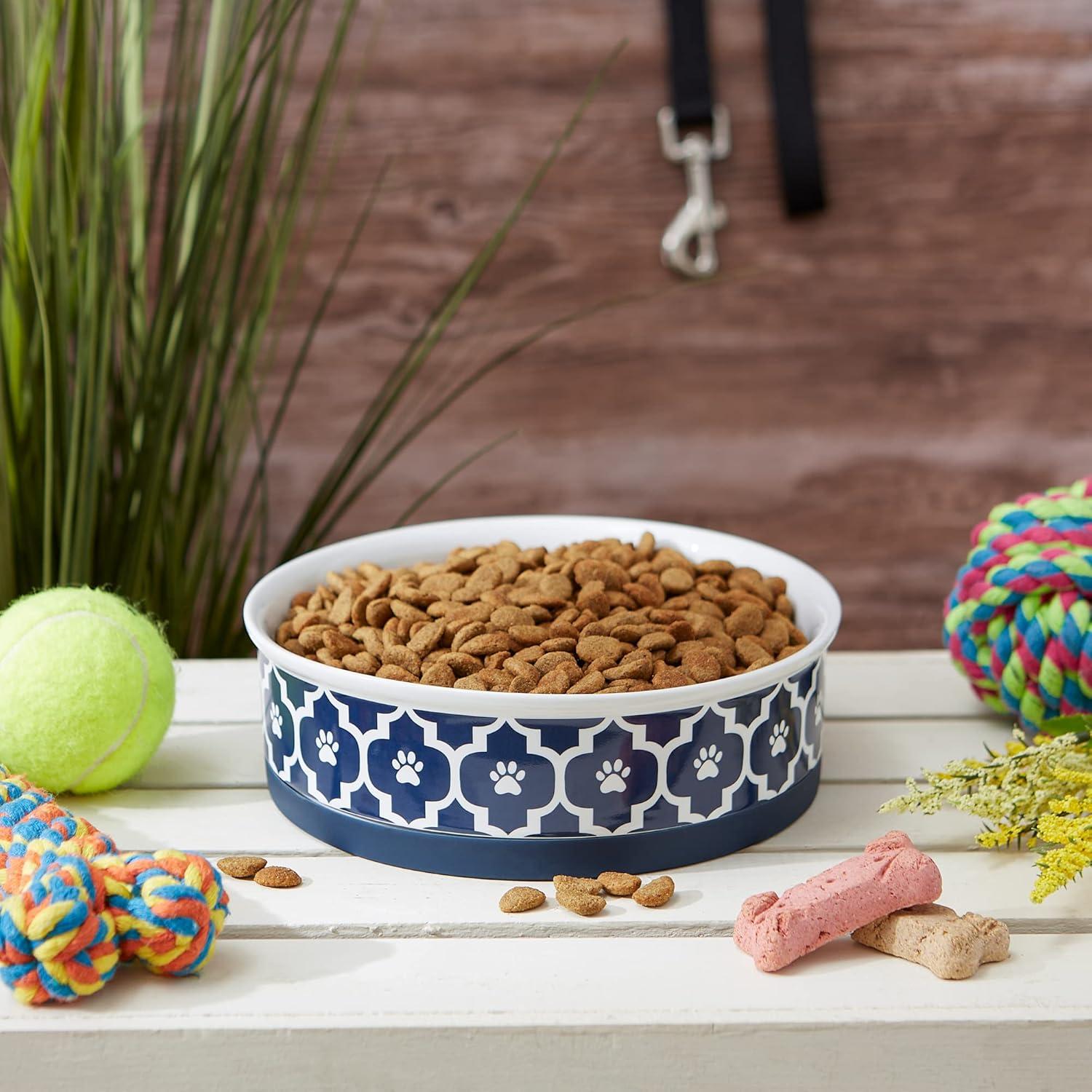 imageBone Dry Lattice Collection Pet Bowl ampamp Canister Single Dish Large 75x24quot Nautical BlueNautical Blue