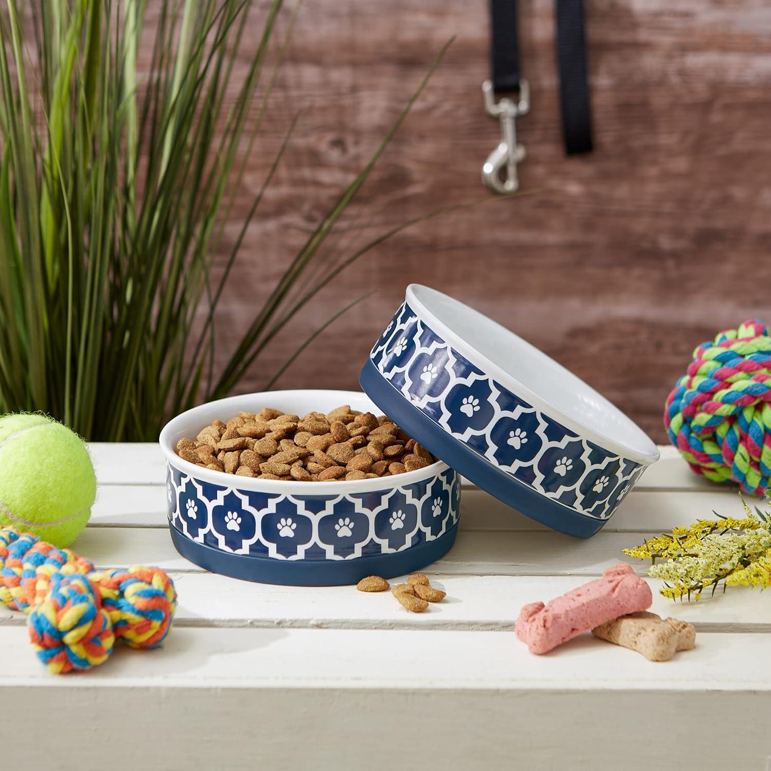 imageBone Dry Lattice Collection Pet Bowl ampamp Canister Single Dish Large 75x24quot Nautical BlueNautical Blue