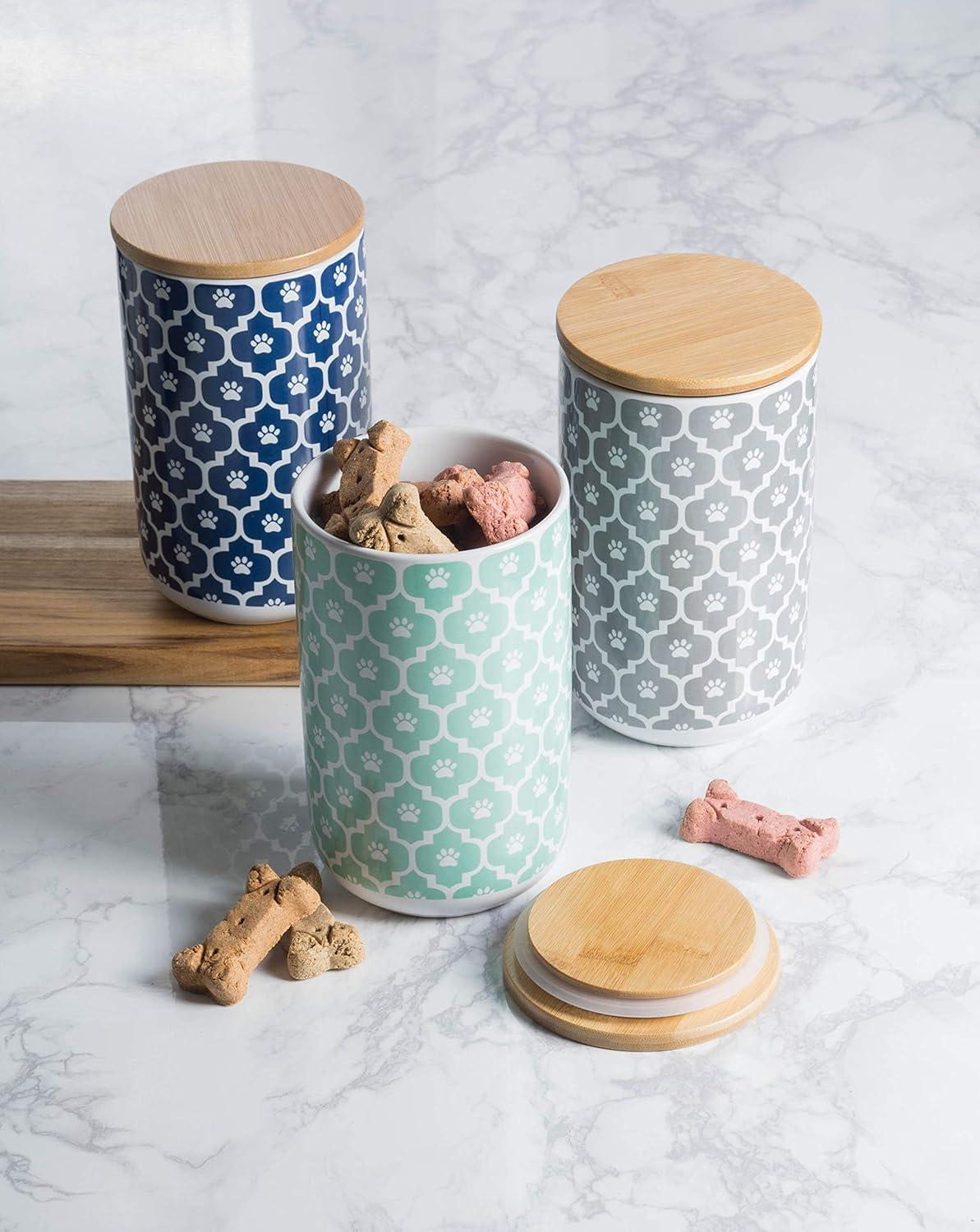 imageBone Dry Lattice Collection Pet Bowl ampamp Canister Treat Canister 4x65quot Nautical BlueAqua