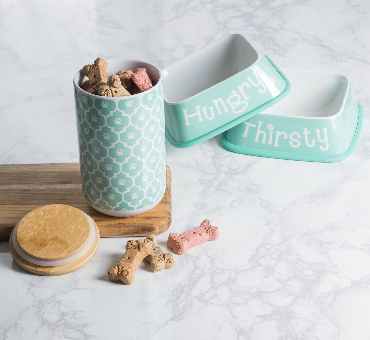 imageBone Dry Lattice Collection Pet Bowl ampamp Canister Treat Canister 4x65quot Nautical BlueAqua