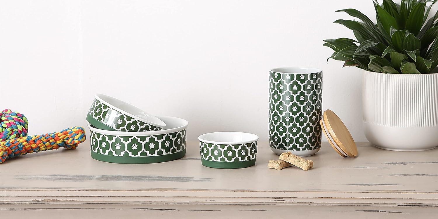 imageBone Dry Lattice Collection Pet Bowl ampamp Canister Treat Canister 4x65quot Nautical BlueHunter Green