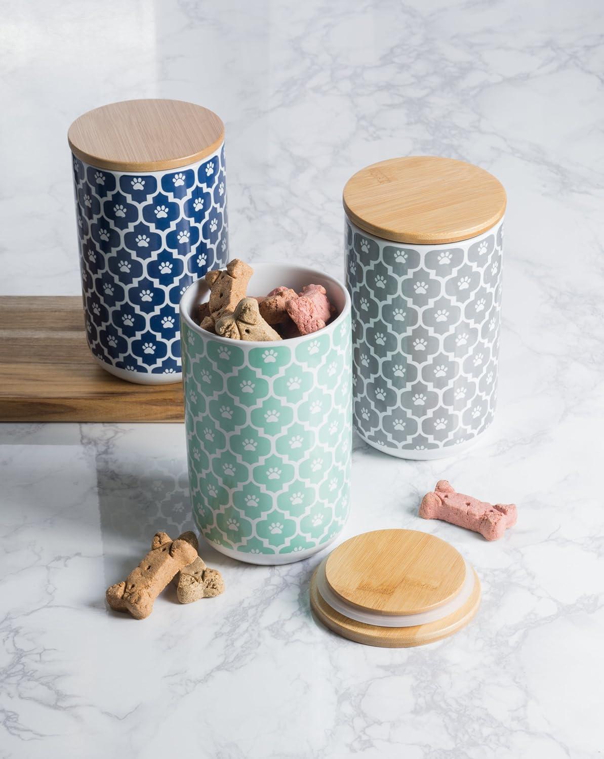 imageBone Dry Lattice Collection Pet Bowl ampamp Canister Treat Canister 4x65quot Nautical BlueNautical Blue
