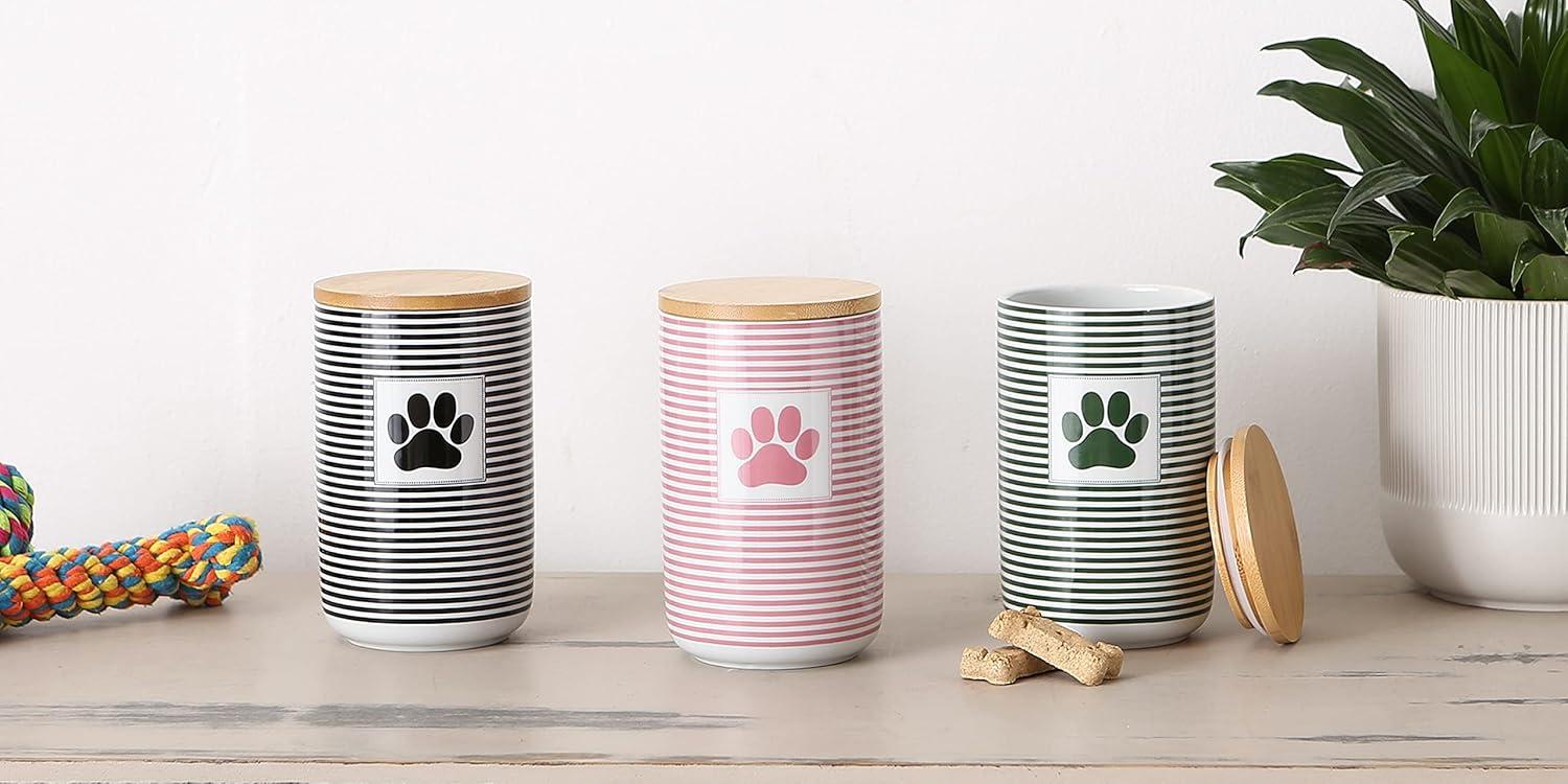 imageBone Dry Paw ampamp Patch Ceramic Pet Collection Treat Canister 4x65 GrayBlack Stripe