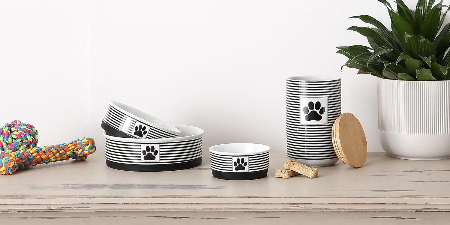 imageBone Dry Paw ampamp Patch Ceramic Pet Collection Treat Canister 4x65 GrayBlack Stripe