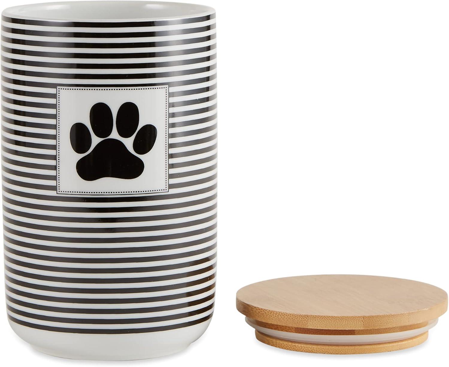 imageBone Dry Paw ampamp Patch Ceramic Pet Collection Treat Canister 4x65 GrayBlack Stripe
