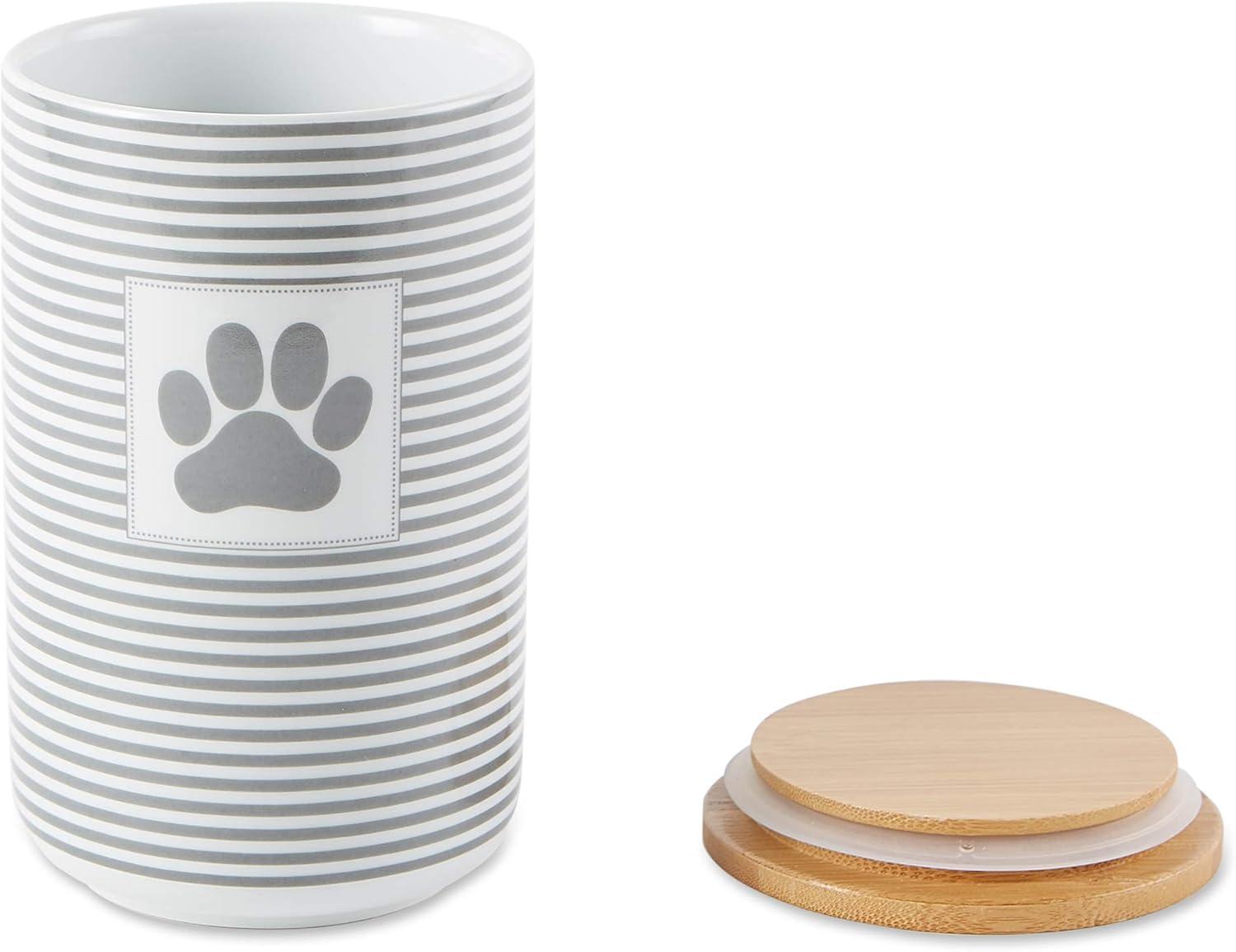 imageBone Dry Paw ampamp Patch Ceramic Pet Collection Treat Canister 4x65 GrayGray Stripe