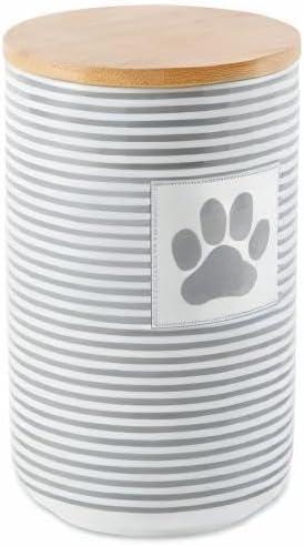 imageBone Dry Paw ampamp Patch Ceramic Pet Collection Treat Canister 4x65 GrayGray Stripe