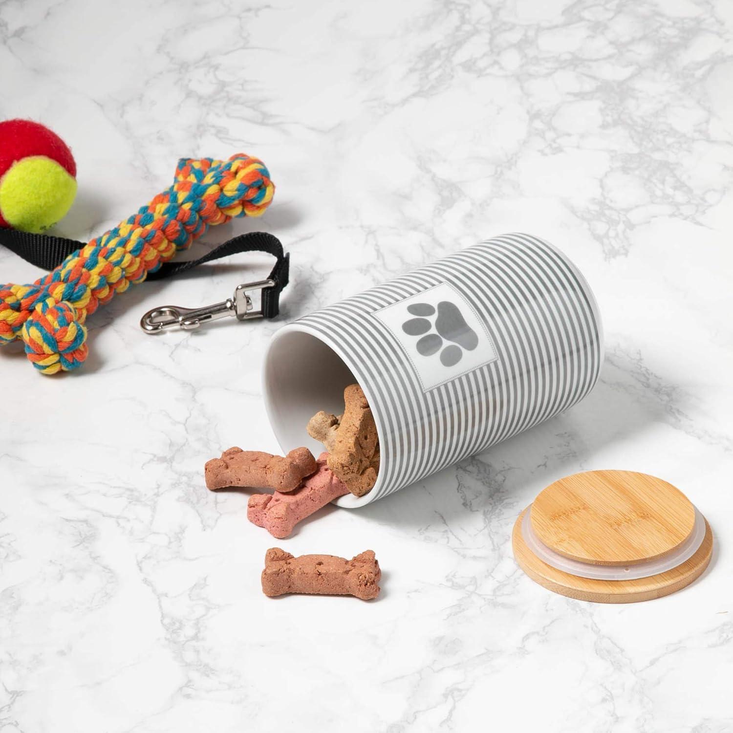 imageBone Dry Paw ampamp Patch Ceramic Pet Collection Treat Canister 4x65 GrayGray Stripe