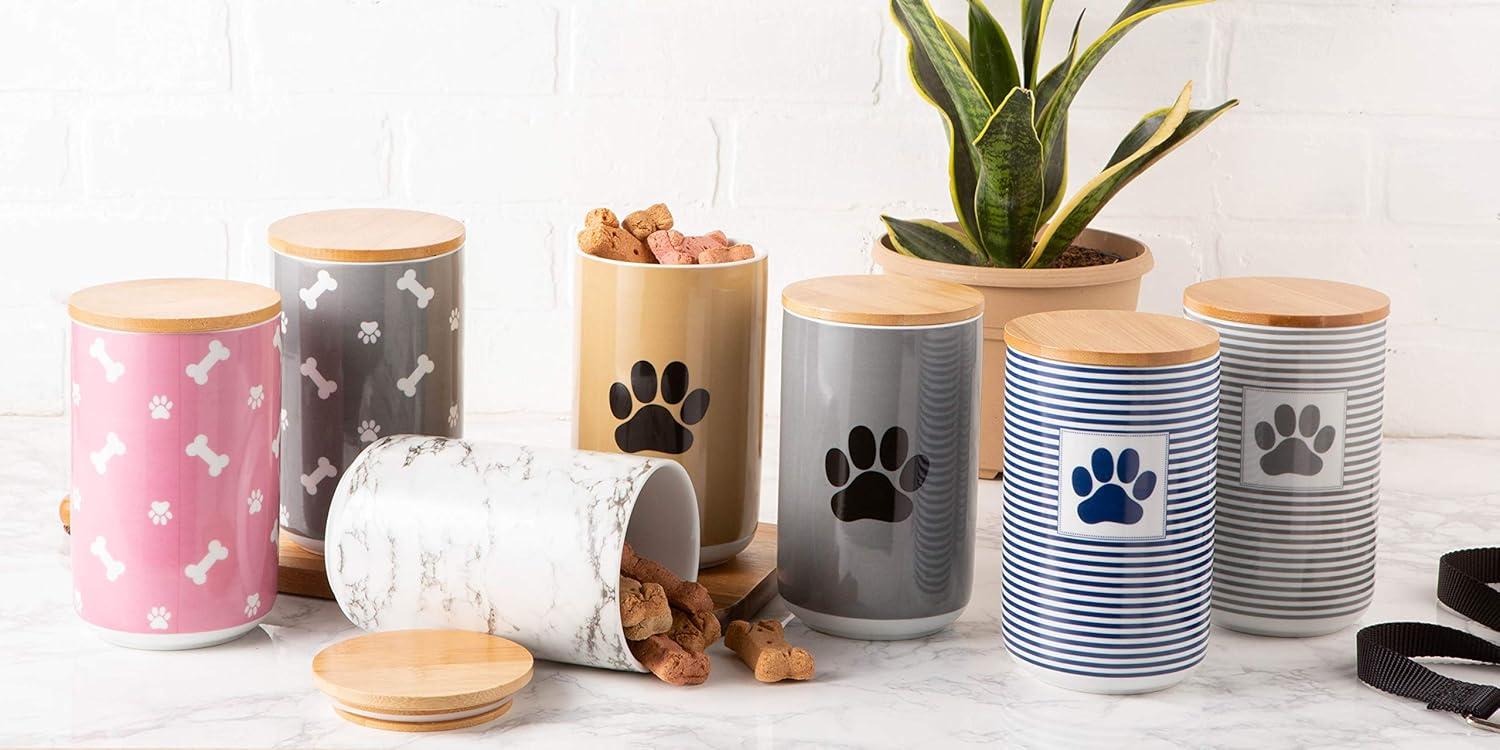 imageBone Dry Paw ampamp Patch Ceramic Pet Collection Treat Canister 4x65 GrayNavy Stripe
