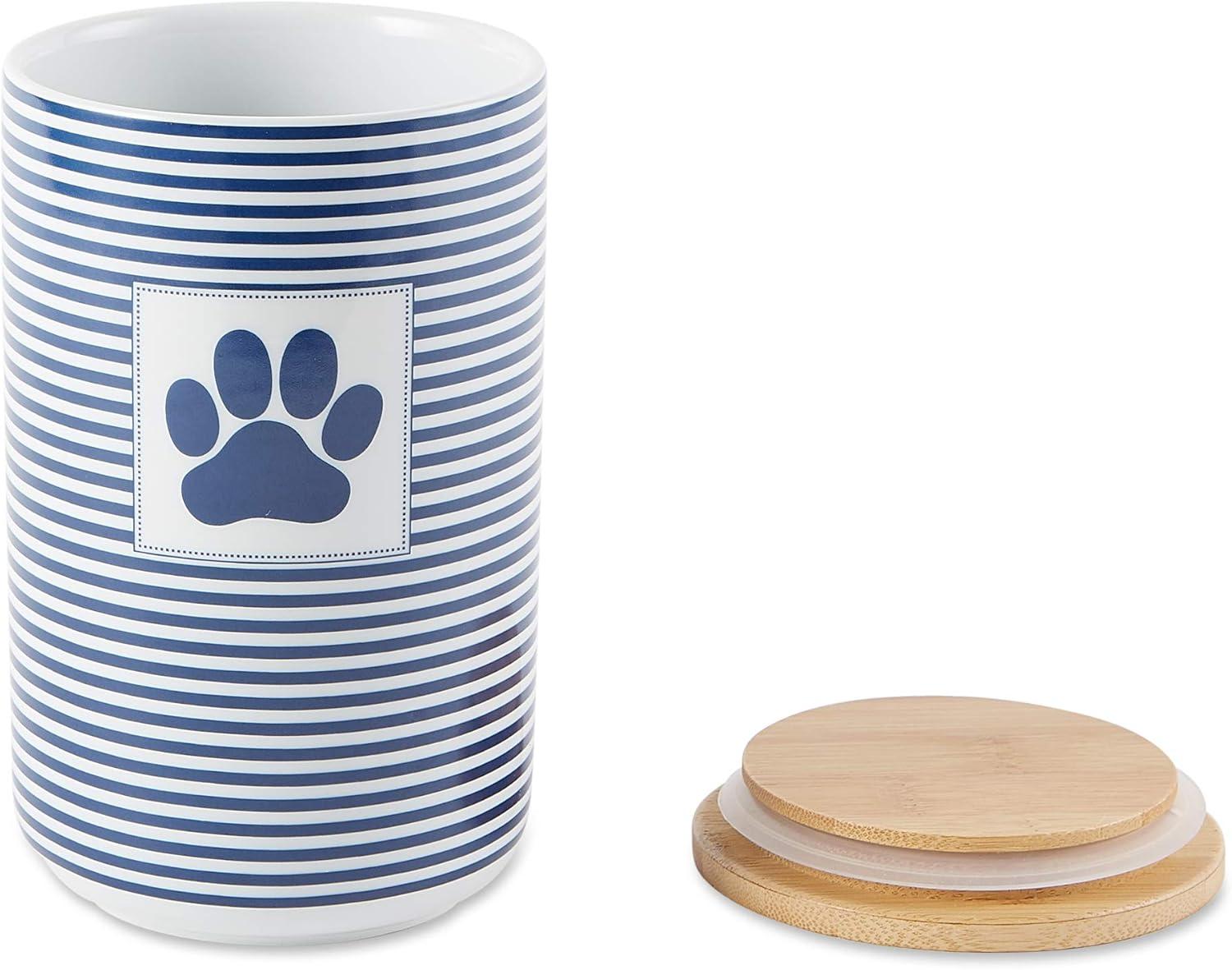 imageBone Dry Paw ampamp Patch Ceramic Pet Collection Treat Canister 4x65 GrayNavy Stripe