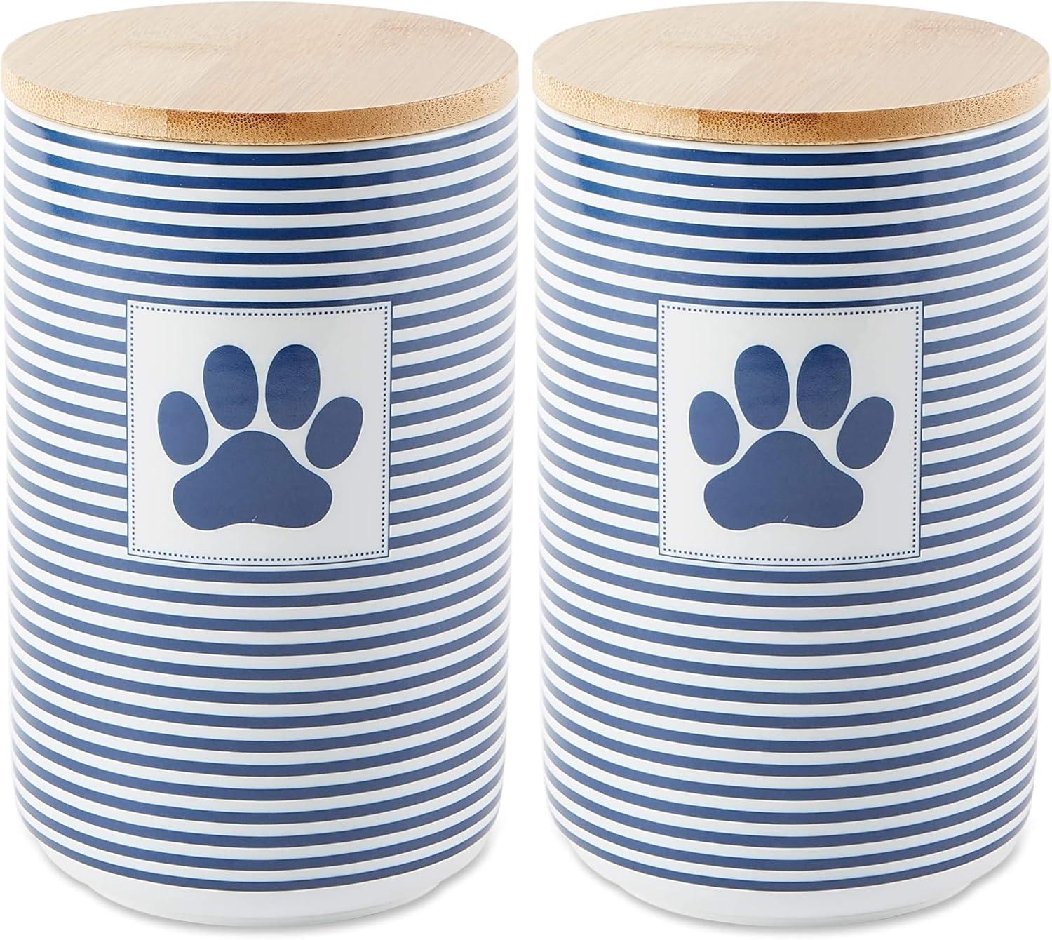 imageBone Dry Paw ampamp Patch Ceramic Pet Collection Treat Canister 4x65 GrayNavy Stripe