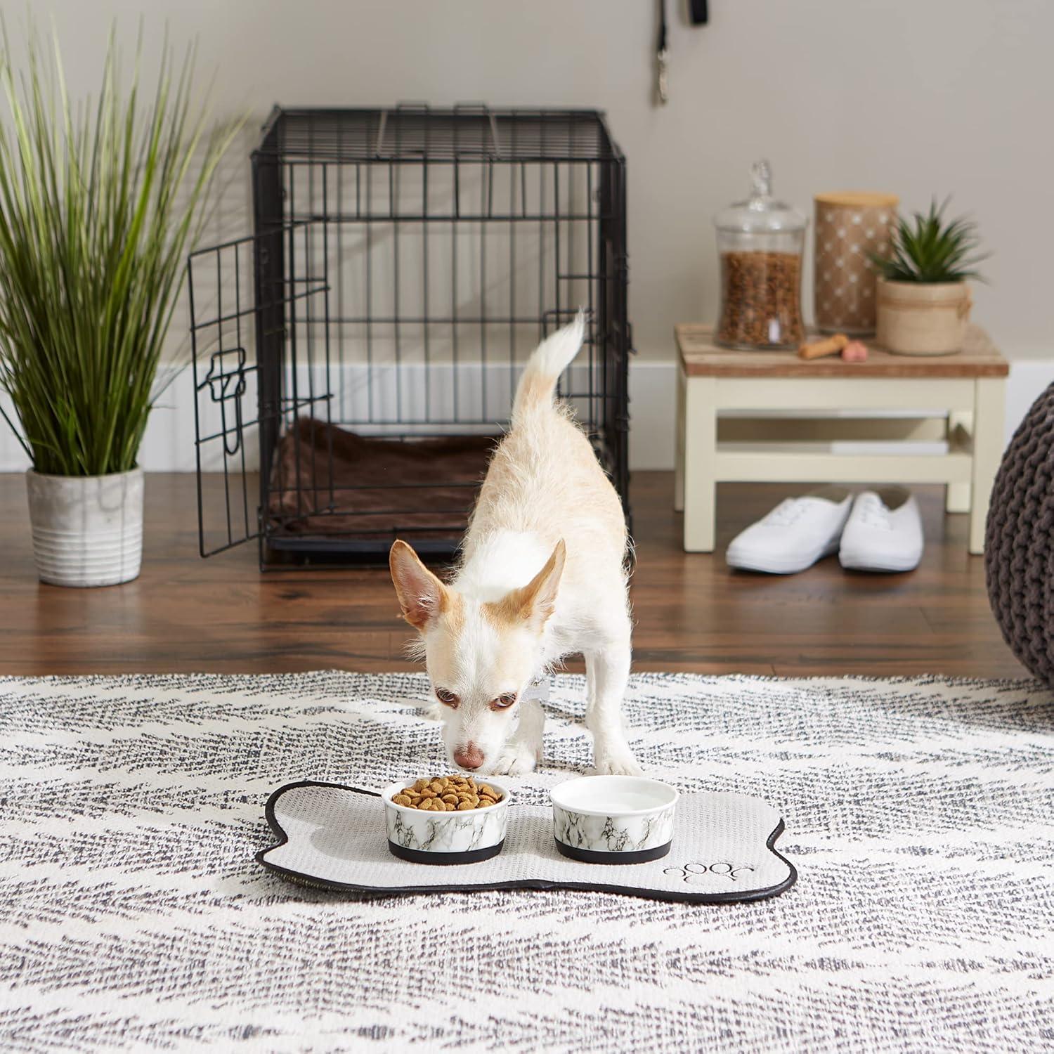 imageBone Dry Pet Bowl Collection Ceramic Set Small Marble 2 Count WhiteWhite